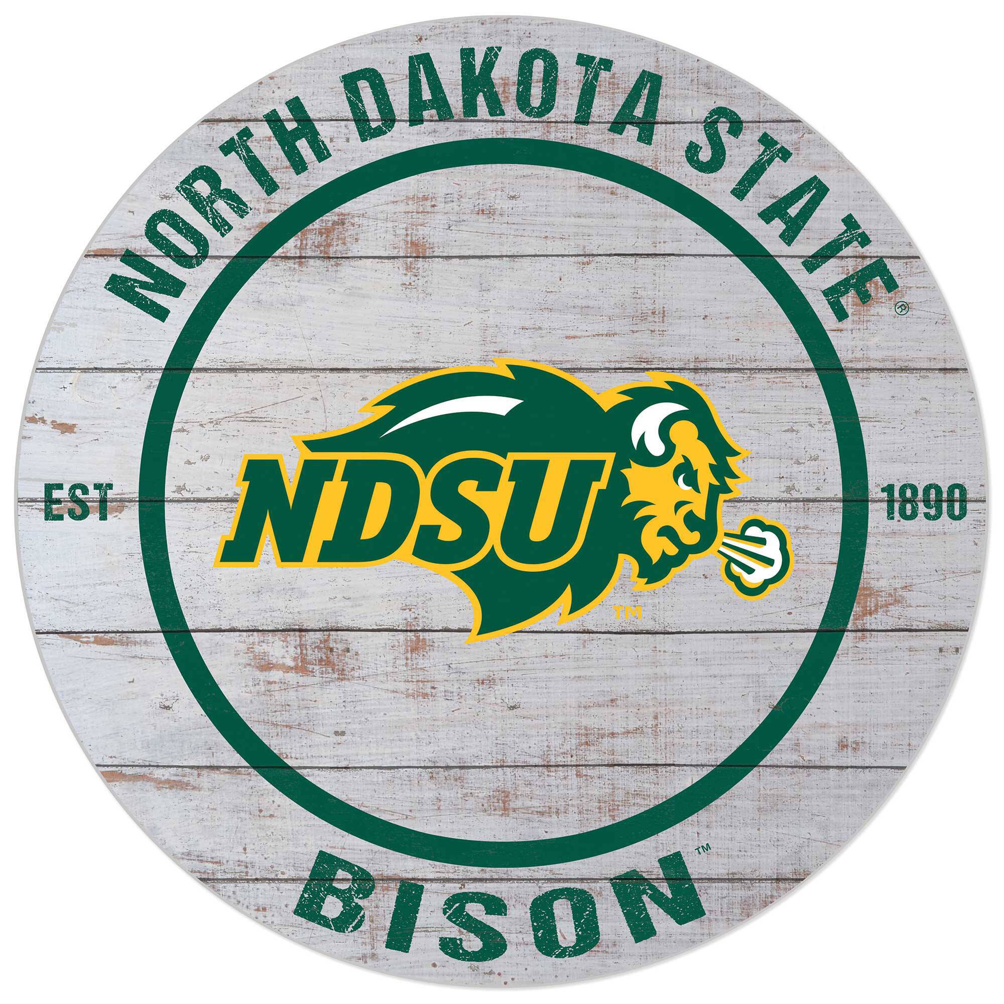 White NDSU Bison 20'' x 20'' Indoor/Outdoor Weathered Circle Sign