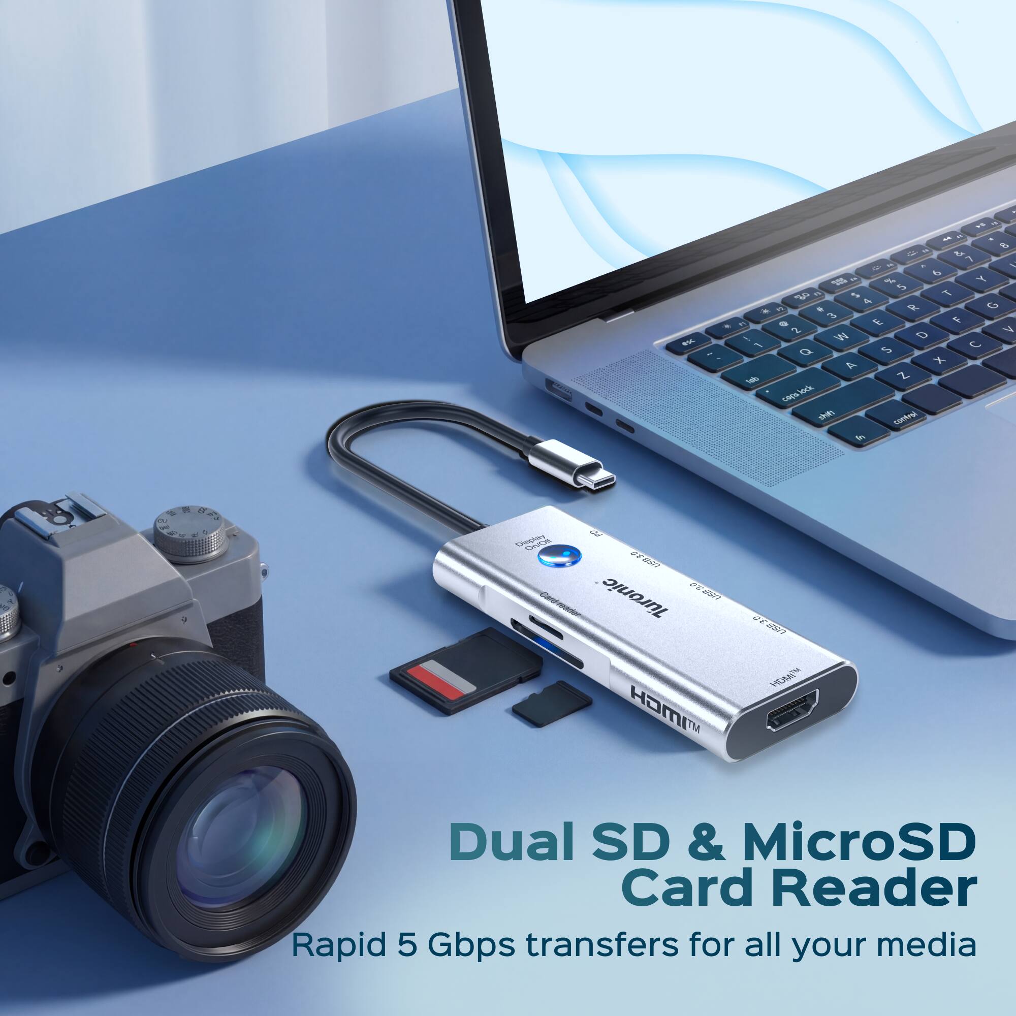 Dual SD & MicroSD Card Reader  
Rapid 5 Gbps transfers for all your media