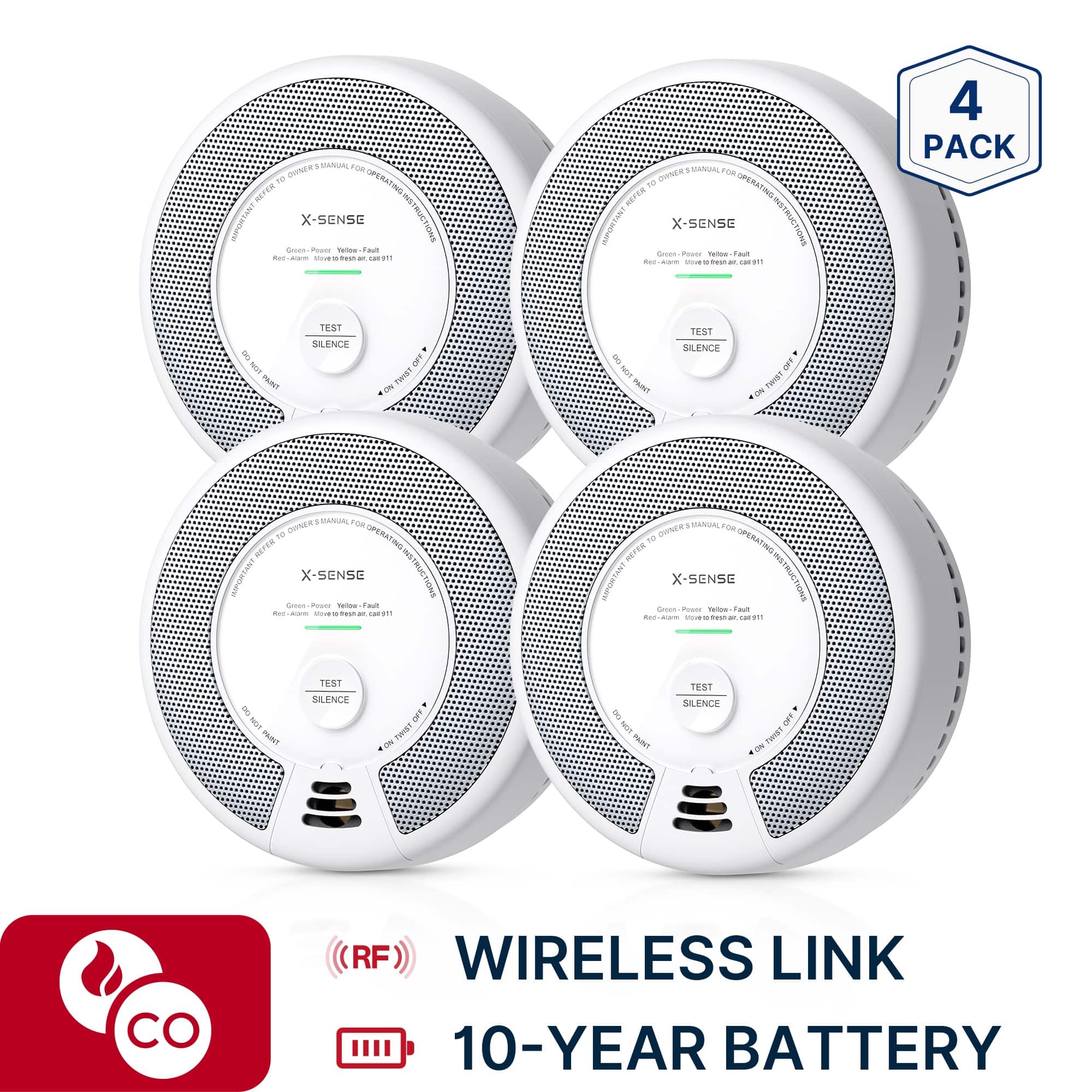 X-SENSE - 10-Year Battery Wireless Interconnected Smoke and CO Alarm with Photoelectric Sensor and LED Light 4 Pack price history on PriceWatchPro