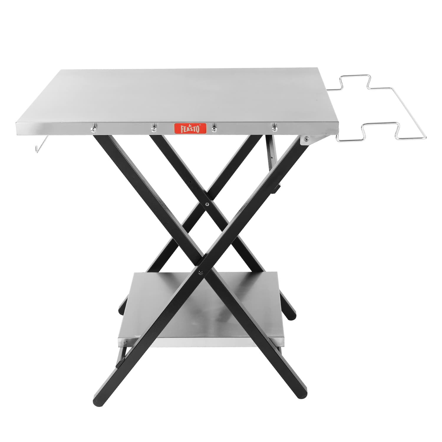 Front. FEASTO - 24" x 30" Large Portable Folding Stainless Steel Outdoor Grill Stand Table - Silver.