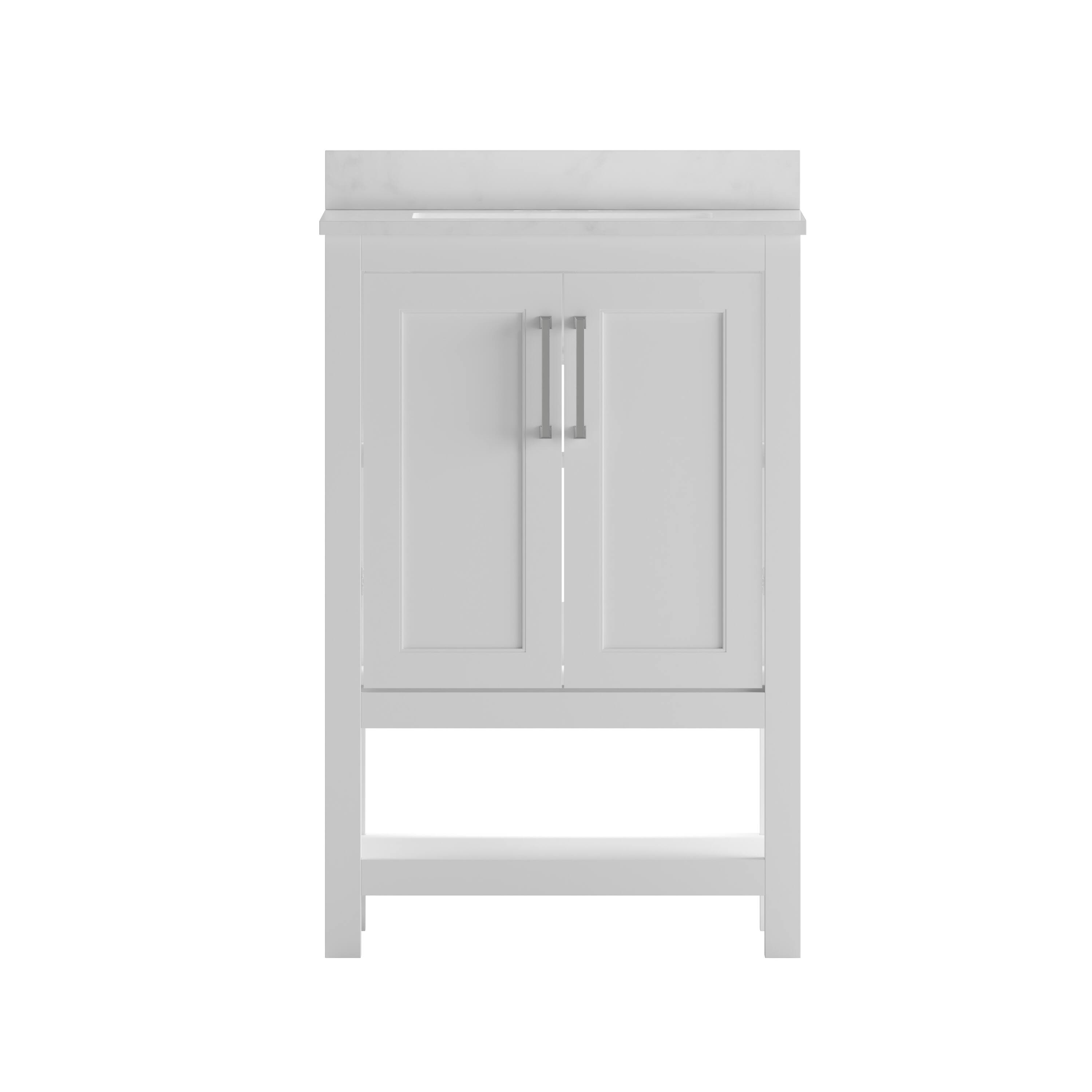 Alt View 9. Emma + Oliver - Vesta Bathroom Vanity, Single Sink Cabinet with 2 Soft Close Doors and Open Shelf, Carrara Marble Finish Countertop - White.