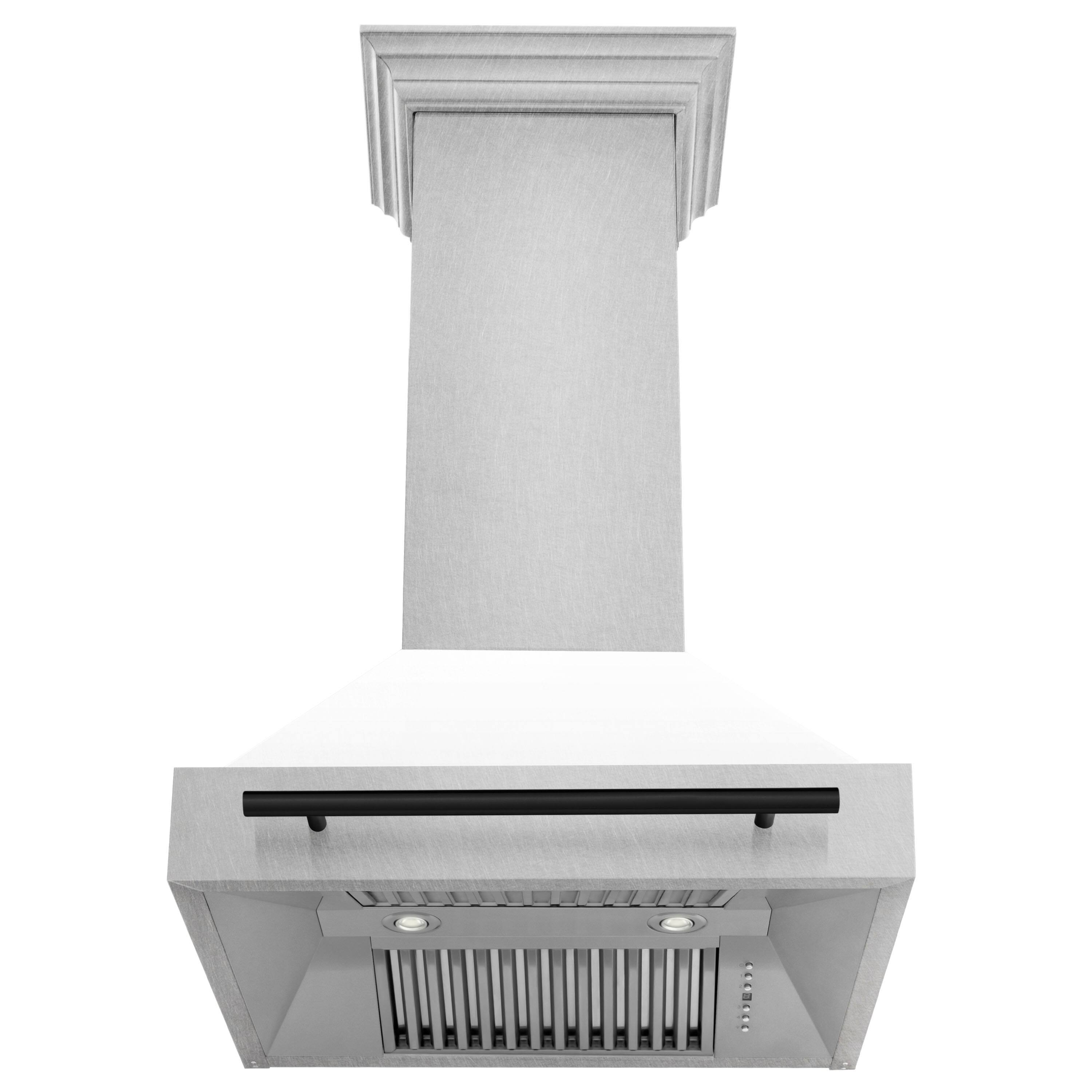 Back. ZLINE - ZLINE Autograph Edition 30 in. Satin Stainless Steel Wall Mount Range Hood with White Matte Shell and Matte Black Handle - Satin Stainless Steel with White Matte Shell.