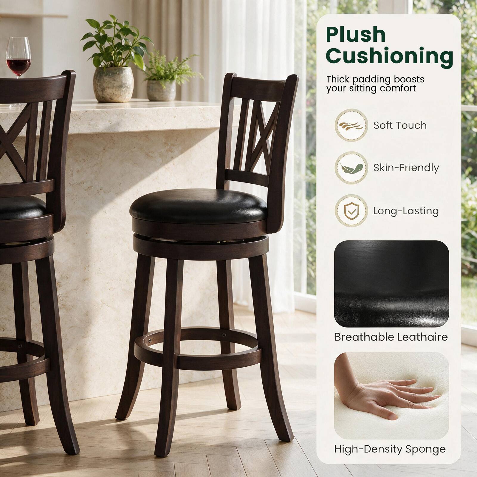 Plush Cushioning  
Thick padding boosts your sitting comfort

- Soft Touch
- Skin-Friendly
- Long-Lasting

Breathable Leathaire

High-Density Sponge
