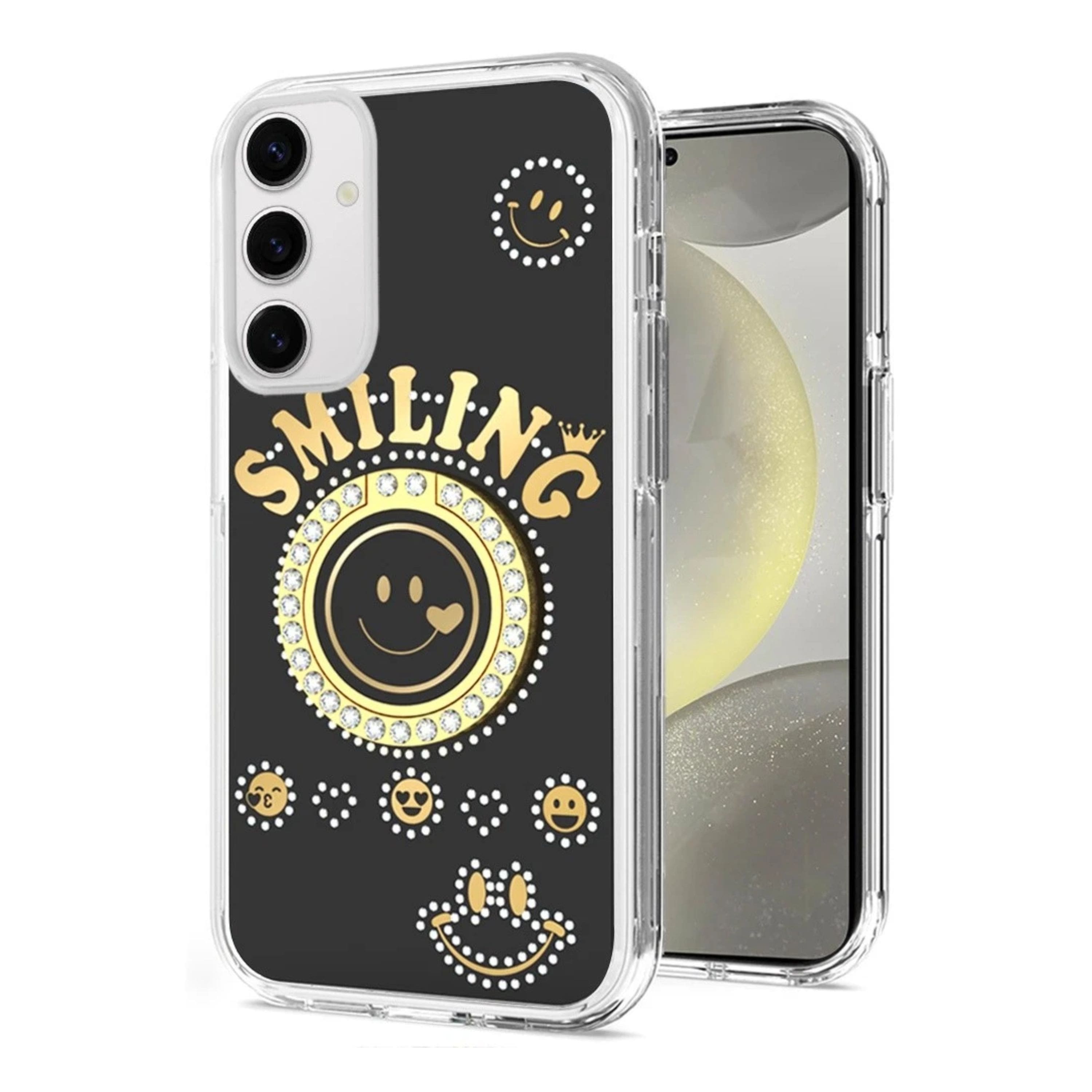 Kitcheniva - Diamond Studs Smiling Face Design Phone Case With Tempered Glass For Samsung S25+/S24+ - Black price history on PriceWatchPro