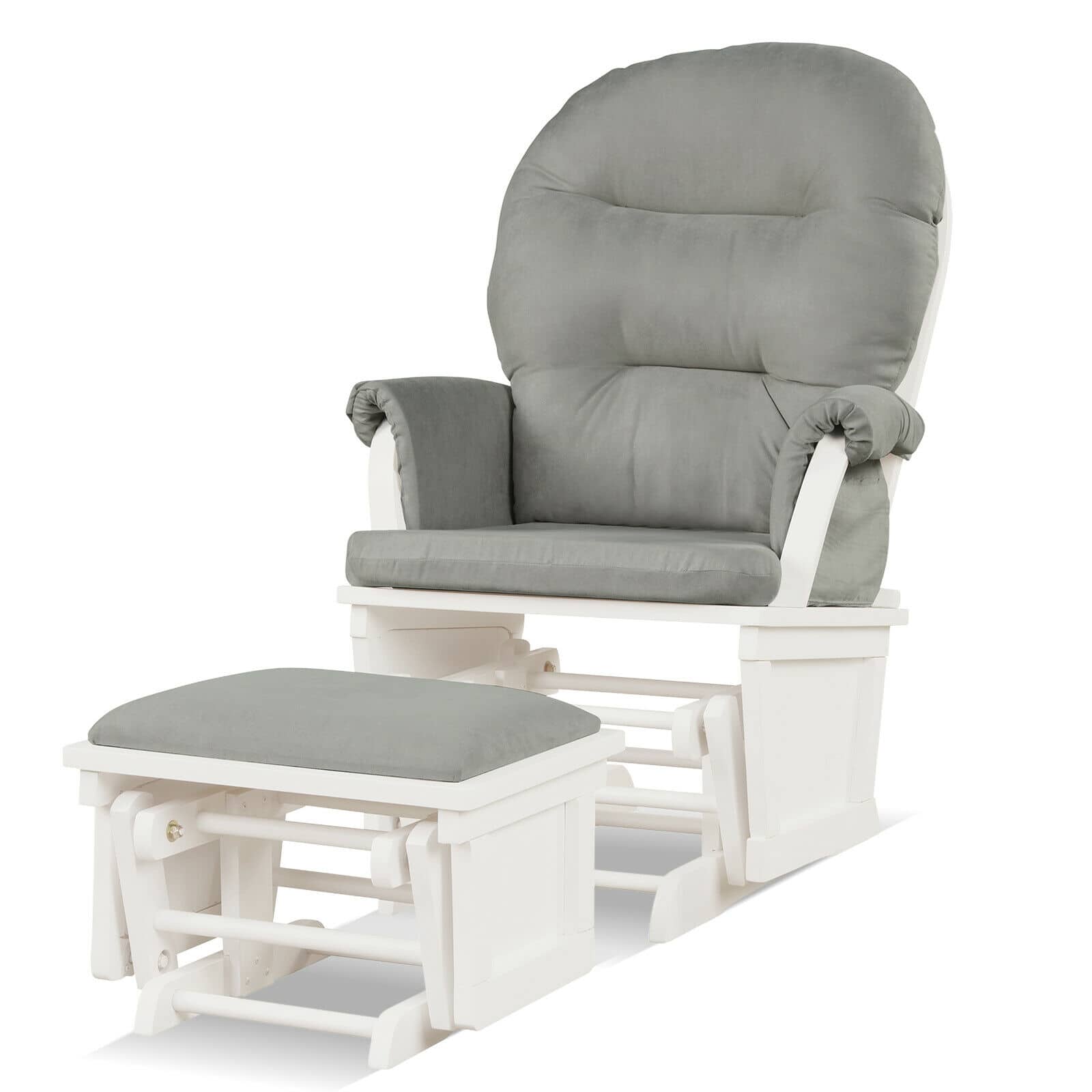 Gymax - Wood Glider & Ottoman Cushion Set Baby Nursery Rocking Chair Light Grey - Light Gray