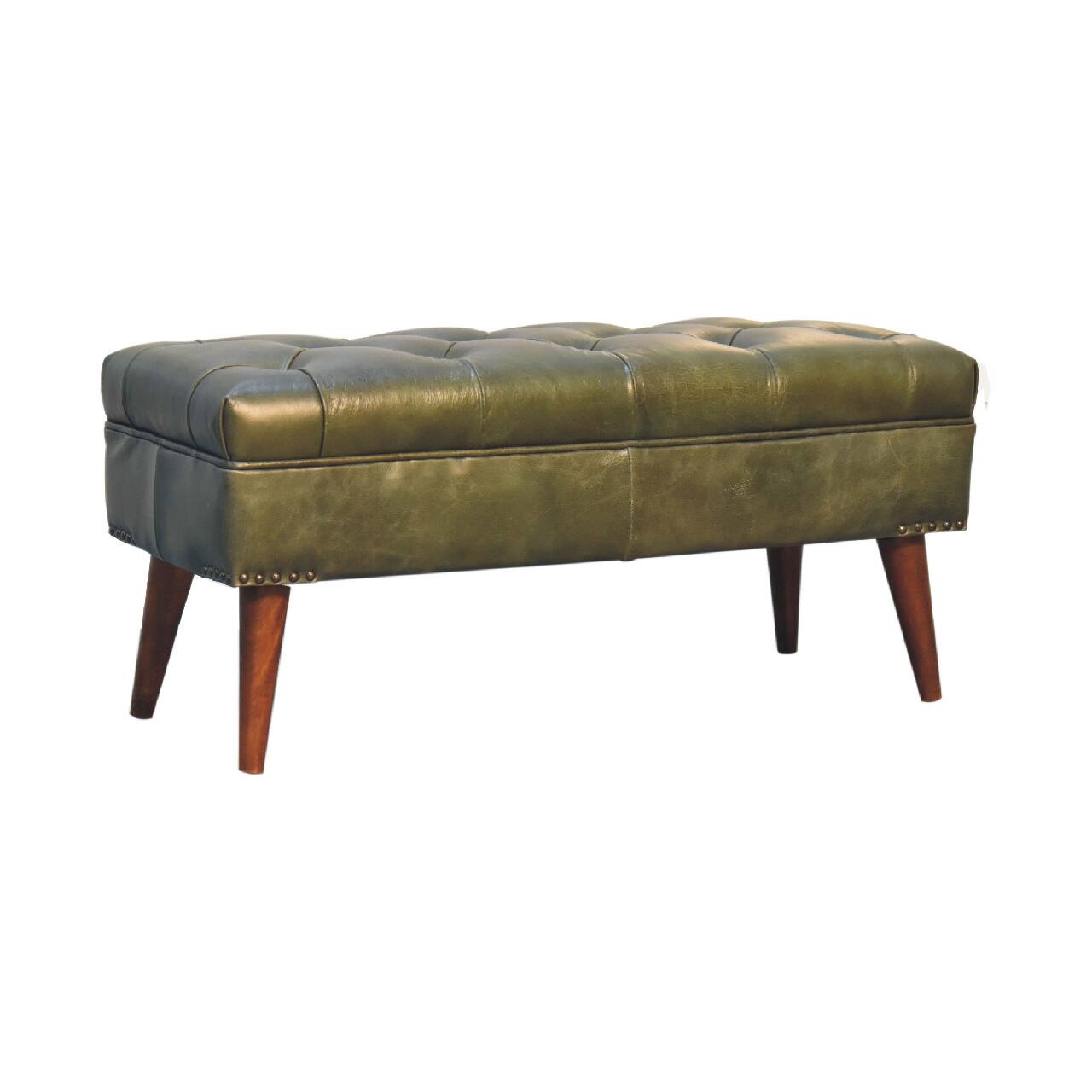 Left. Artisan Furniture - Artisan Furniture Solid Wood Harbour Green Bench, Upholstered - Green.