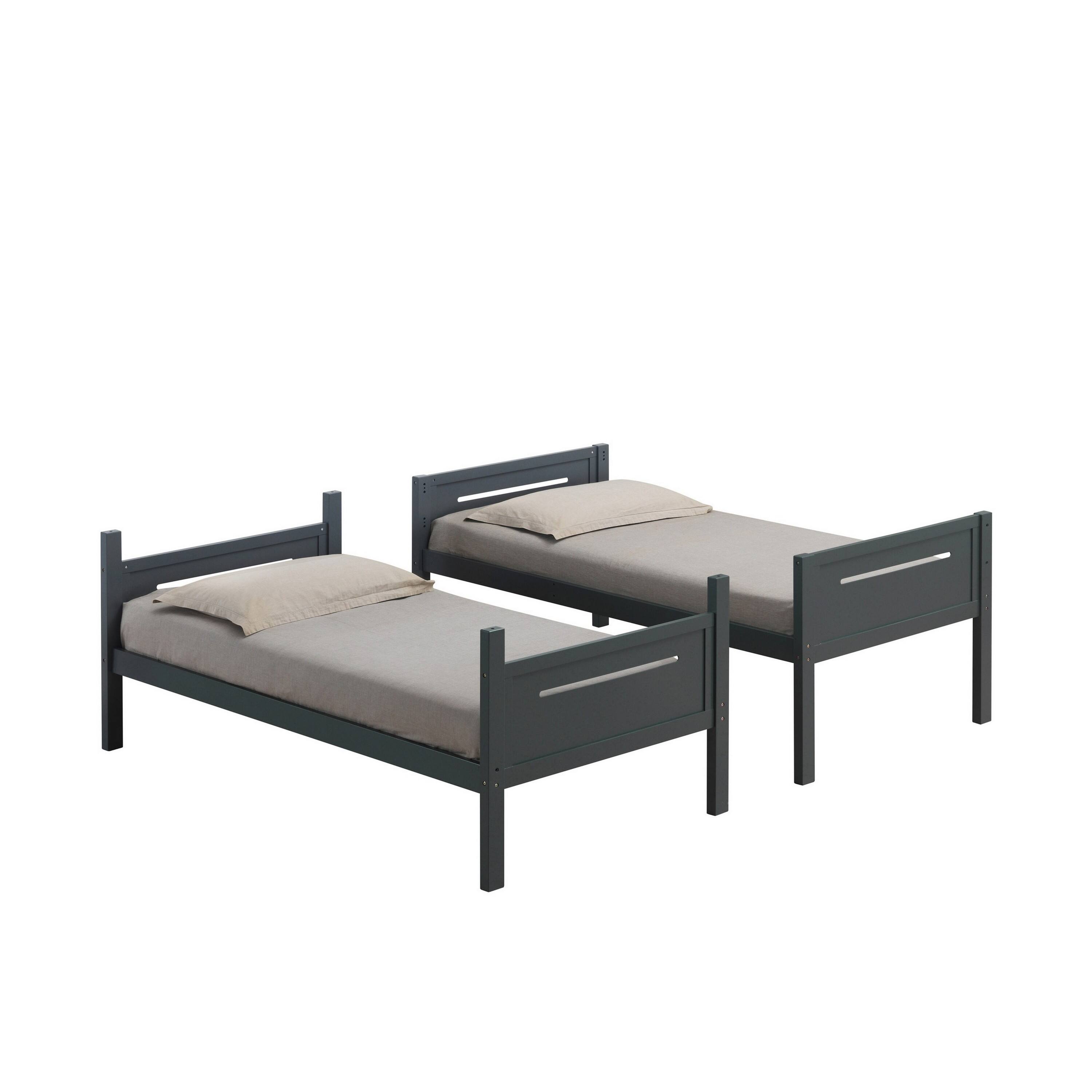 Alt View 2. Manhattan Lane - Amey Twin over Twin Bunk Bed, Guard Rails, Attached Ladder, Gray Wood - Gray.