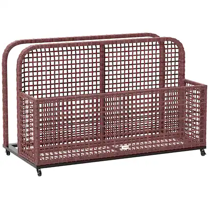 Front. Outsunny - Wicker Pool Float Storage Organizer, PE Rattan Outdoor Pool Float Holder with Rolling Wheels for Noodles, Life Vests - Mixed Brown.