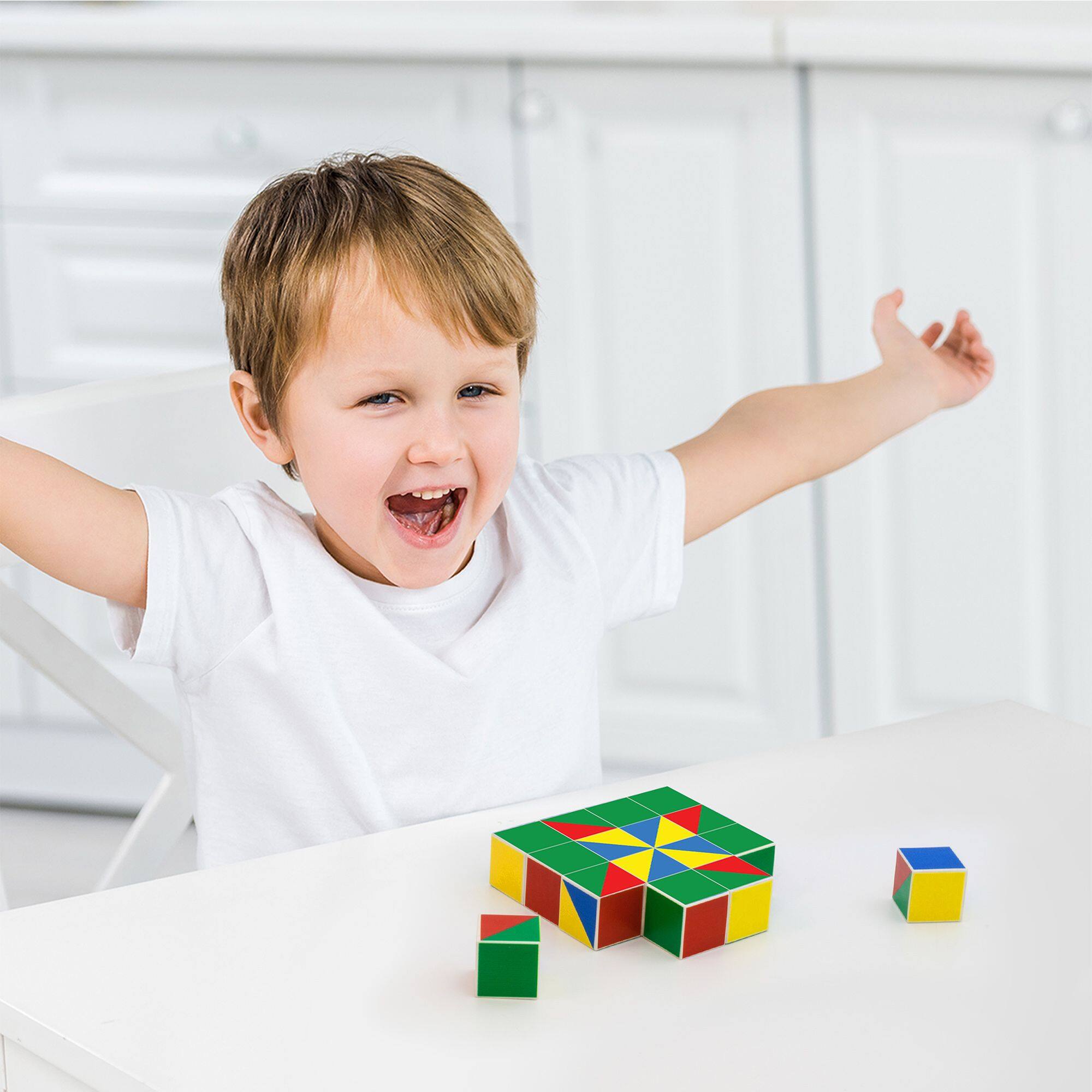 Alt View 1. PicassoTiles - Magnetic Puzzle Game Set, 16PCS Magic Cube Brain Teaser for Kids, Pattern Block Matching Toy with Free Idea Book.