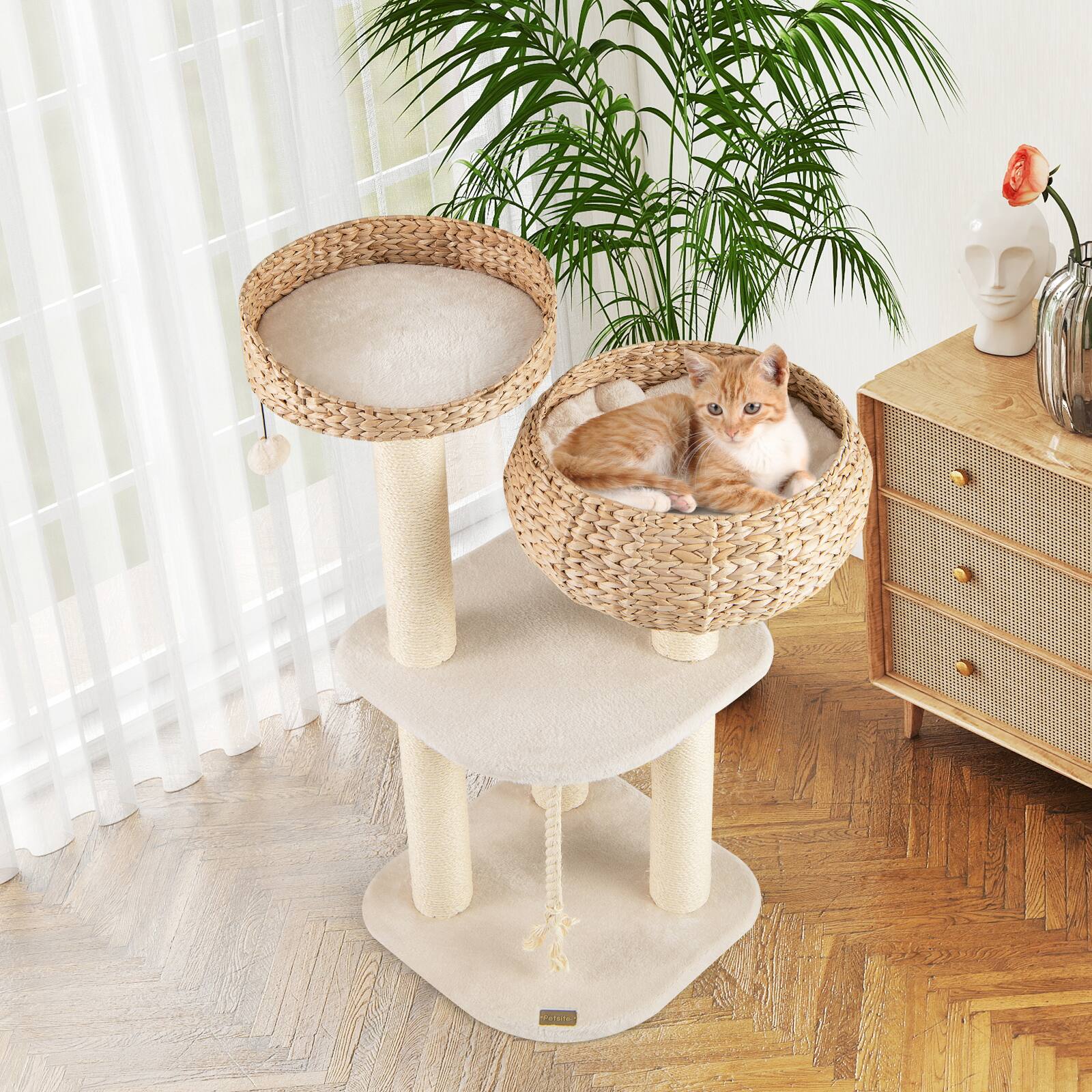 Alt View 4. Gymax - Gymax 41'' Hand-Made Cat Tree Tower Natural Bowl Shaped w/ 2 Perch - GYM17762.