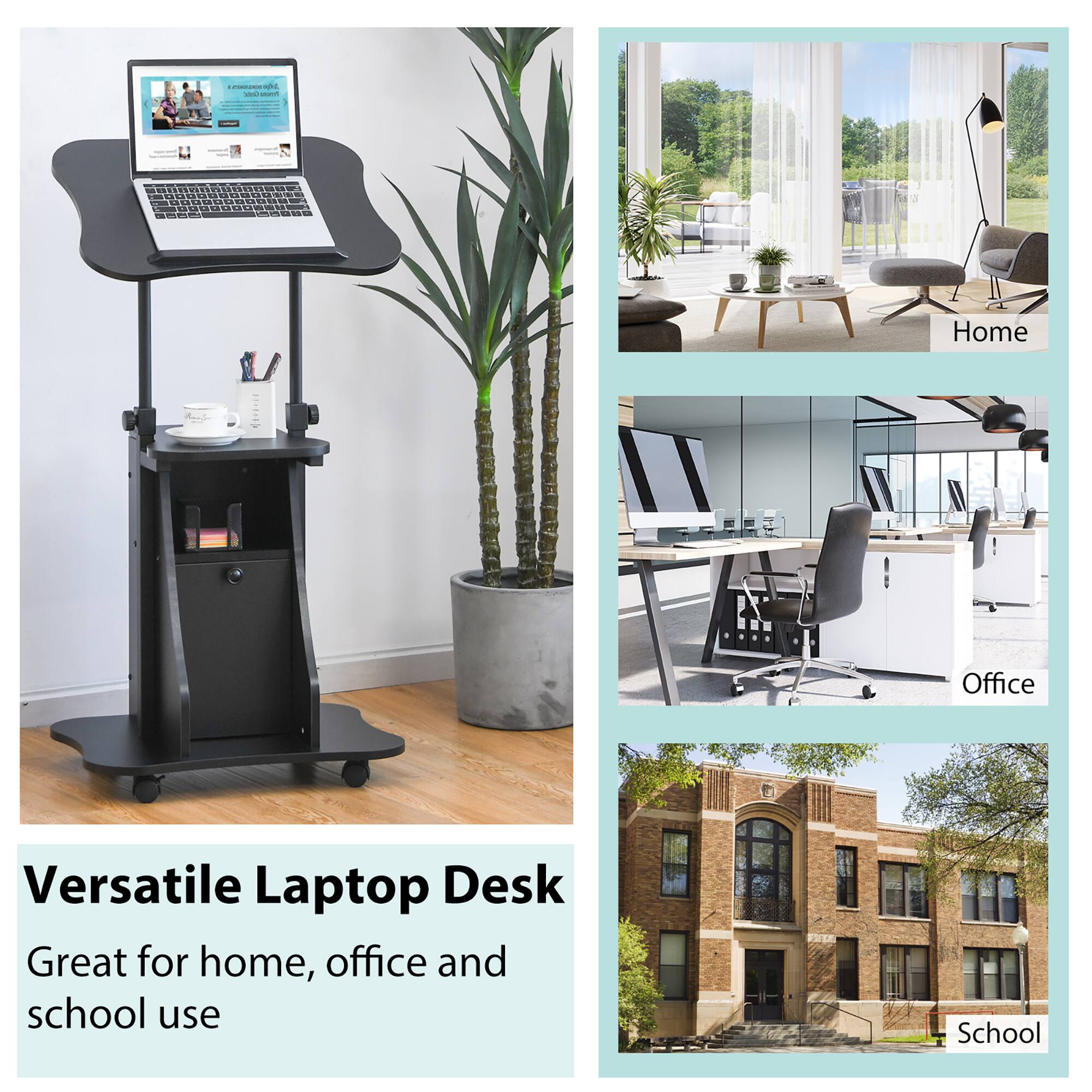 Versatile Laptop Desk  
Great for home, office and school use  

Home  
Office  
School