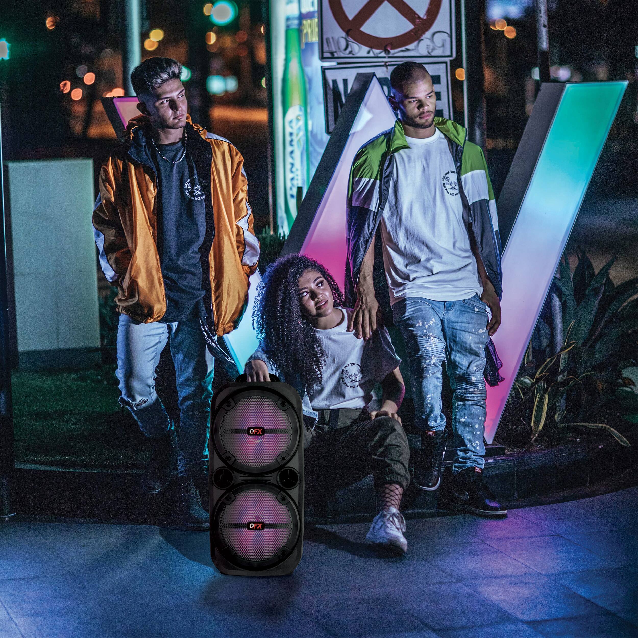 Alt View 13. QFX - 2 x 8" BT Recharge Speaker with Microphone & Stand - Black.