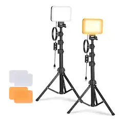 Front. Neewer - 2-Pack LED Video Light Kit - Bi-Color Dimmable Panels with Stands & Filters for Studio & Streaming - Black.