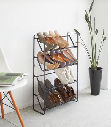 Front. Yamazaki Home - Slim Shoe Rack (31" H) - Steel - Black.