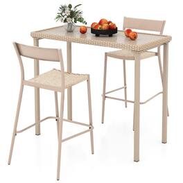 Gymax - 3 Pieces Patio Bar Table Set Outdoor Bar Height Table & 2 Armless Chairs - Light Brown