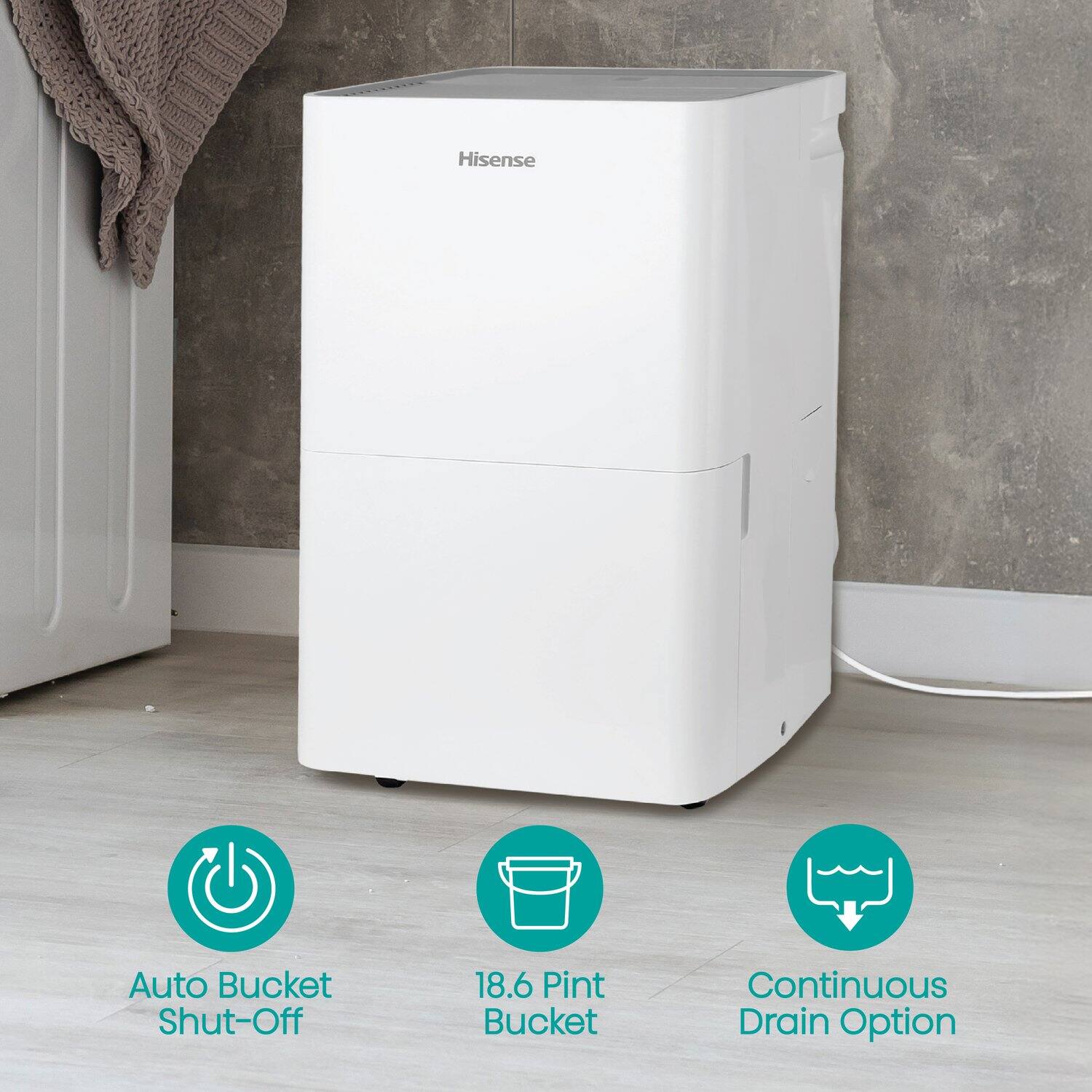 Hisense Auto Bucket Shut-Off 18.6 Pint Bucket Continuous Drain Option