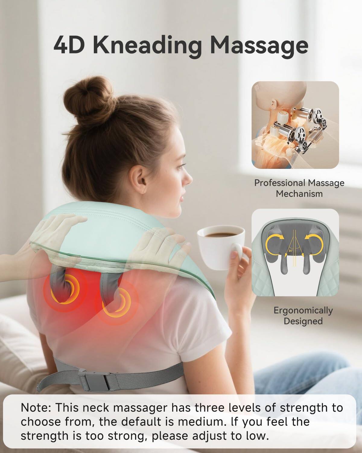 Live At Space Cordless 4D Kneading Neck Massager with Heat, Deep