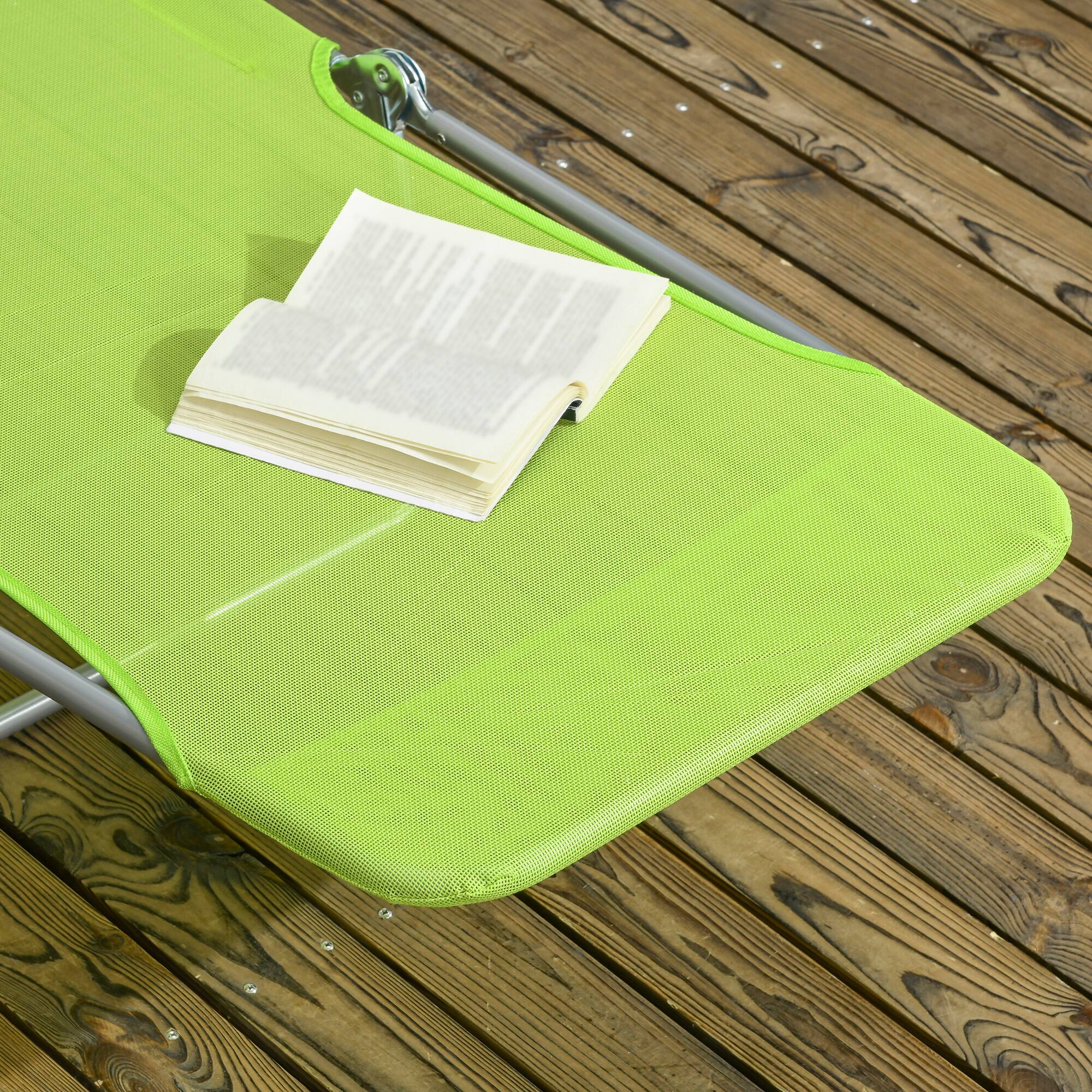 Alt View 7. Outsunny - 2 Piece Folding Chaise Lounge Chairs, Pool Sun Tanning Chairs with Reclining Back, Breathable Mesh Seat - Green.