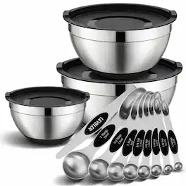 Luminuxe - 12 Piece Kitchen Mixing & Measuring Set, Stainless Steel Mixing Bowl with Lids and Nesting Magnetic Spoons