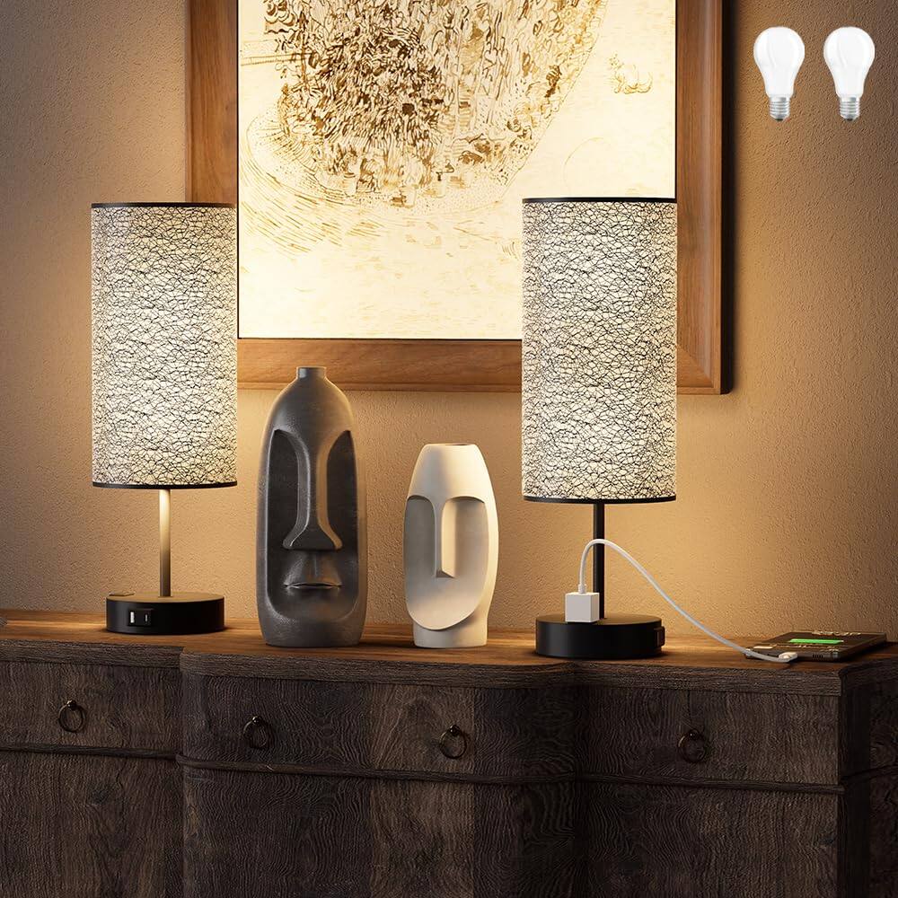 Left. Dazzed Corner - Touch Table Lamp with USB-C+A & AC Outlet, 3-Color LED, Shade Bulb.