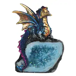 FC Design - 4"H Dragon Guarding Faux Crystal Cave Figurine Statue Office Desk Tabletop Medieval Gaming Home Decor Gift - Multi-Color