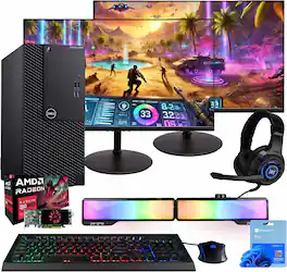 Dell - Refurbished Excellent - Optiplex 3060 Tower Computer-Intel i5-AMD RadeonRX550-32GB-250GB NVMe+1TB SSD-24"LCD-Gming Kybd-Sndbr-Win 11 Pro - Black