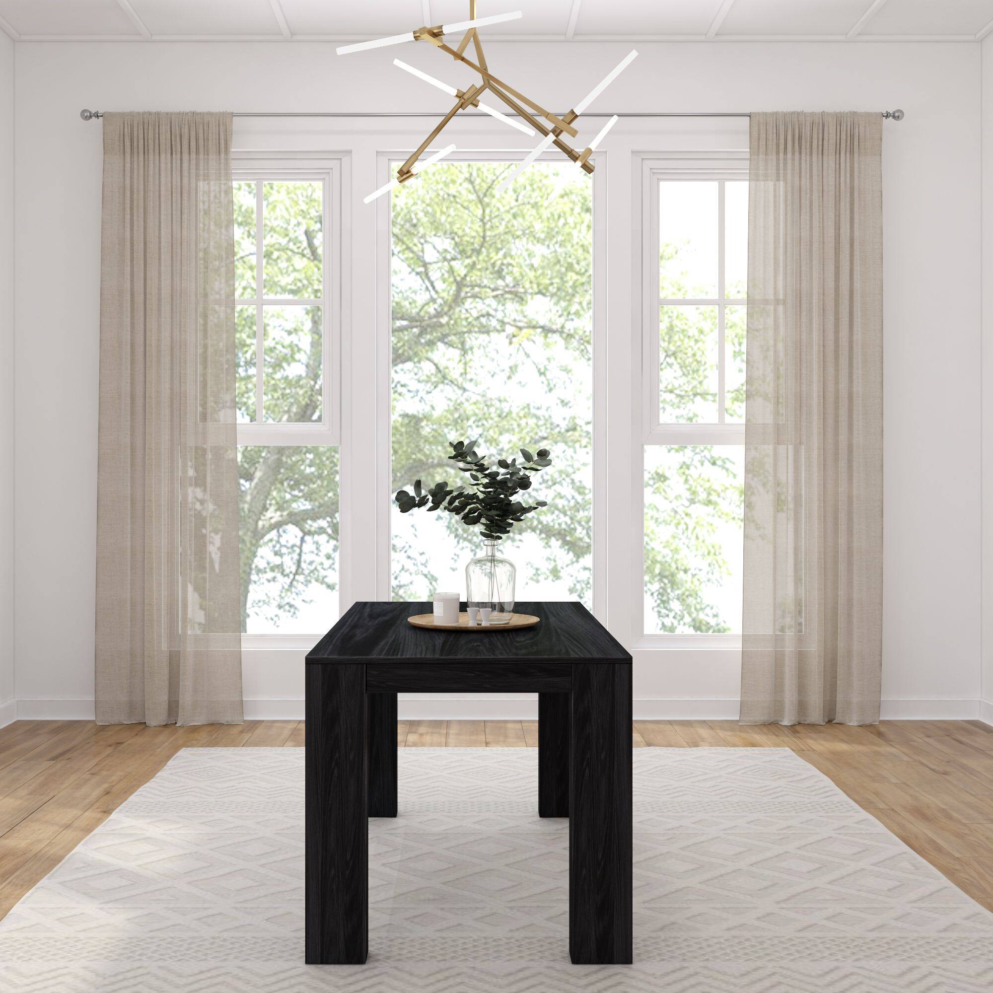Alt View 3. Plank+Beam - Modern Rectangular Dining Table (60in / 1524mm), Black Wirebrush - Black Wirebrush.