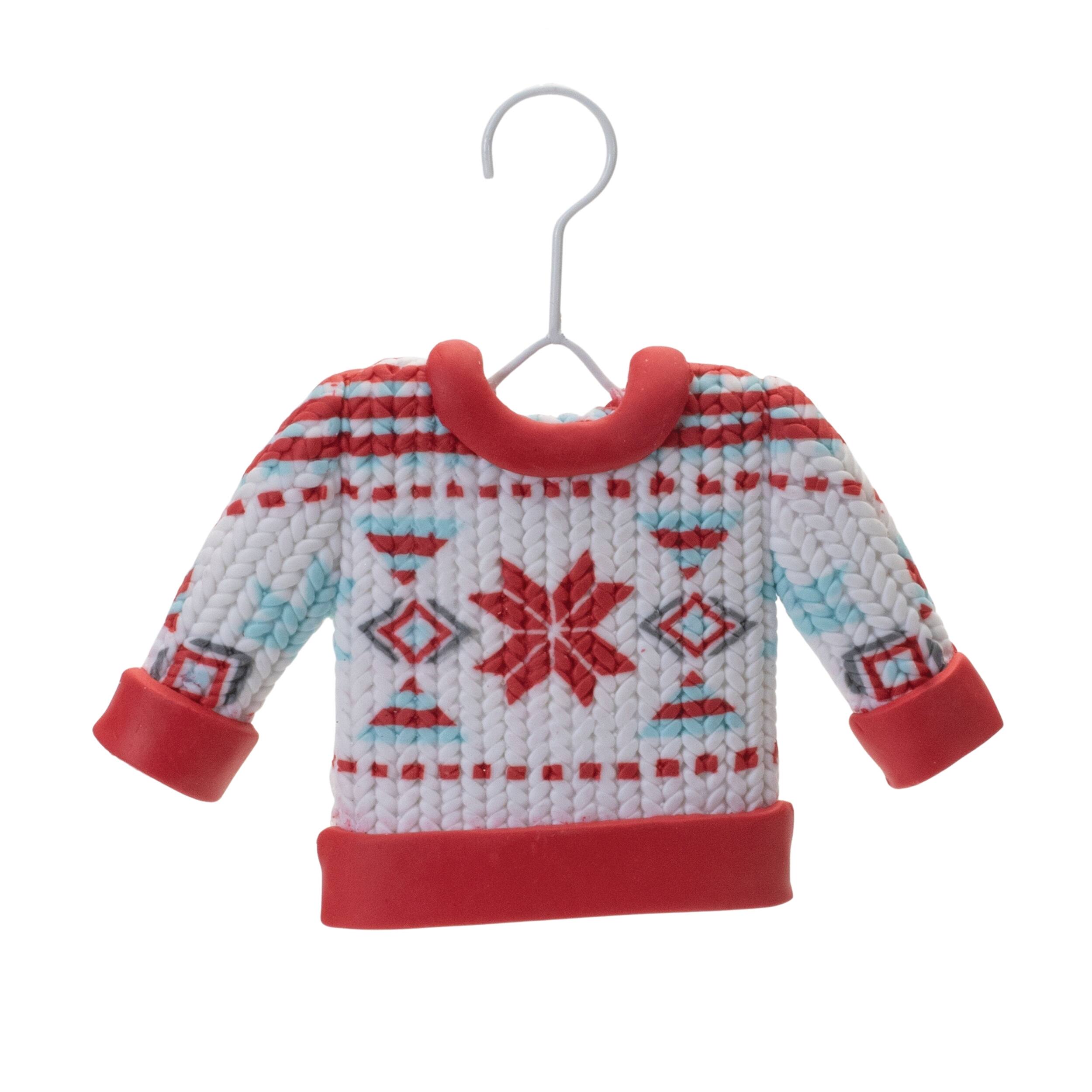 Back. BreeBe - Nordic Stocking and Sweater Ornament (Set of 12) - Red, White.