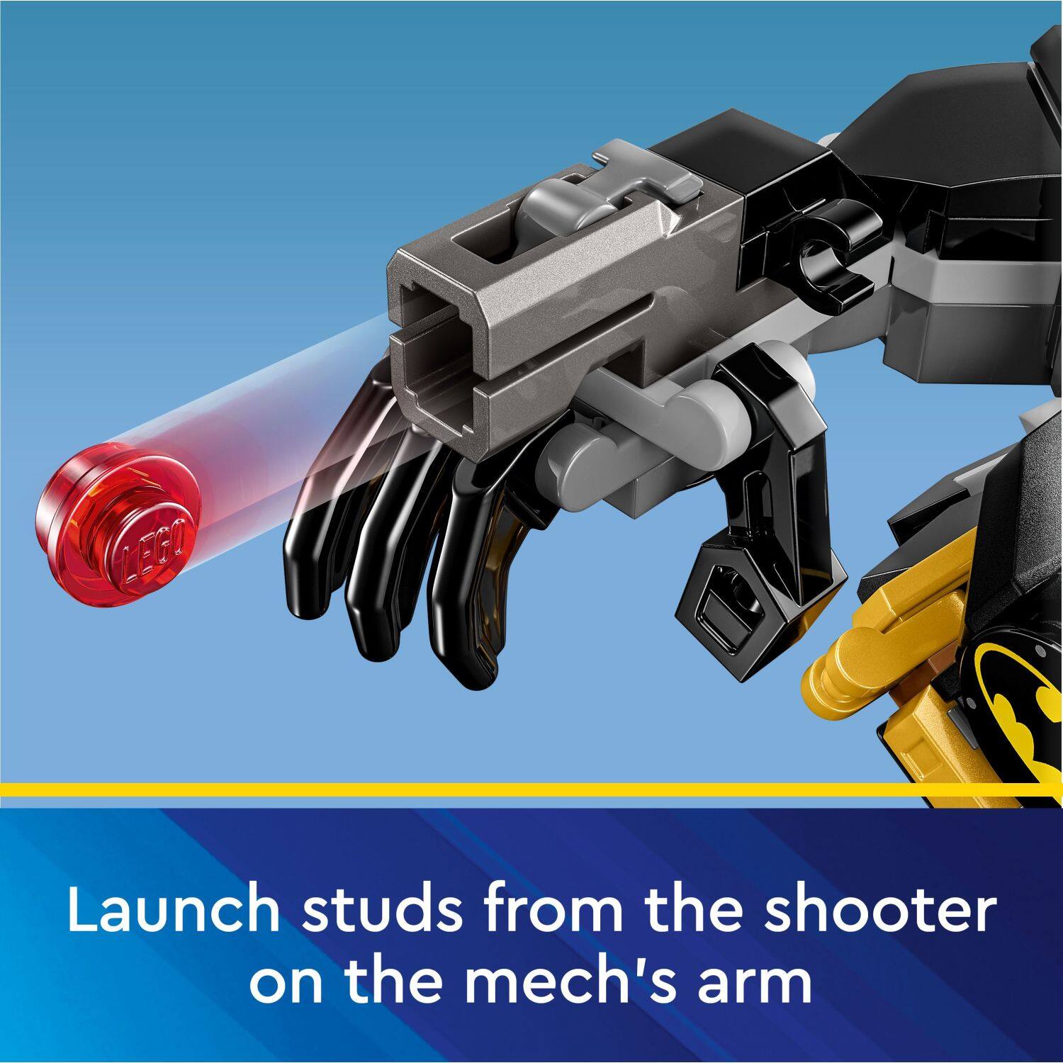 LEGO Launch studs from the shooter on the mech's arm.