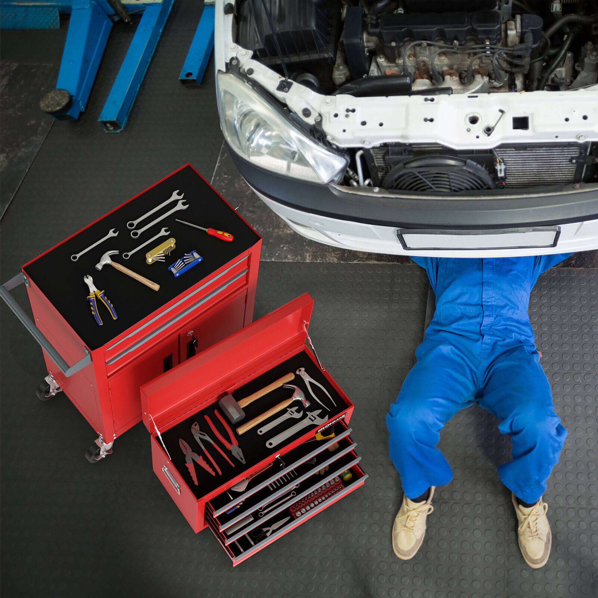 Alt View 3. Gymax - Gymax 2 in 1 Rolling Cabinet Storage Organizer Chest Box Garage 6 Drawer Toolbox Red - Red.