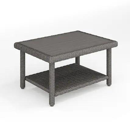 Front. Martha Stewart - Bedford Outdoor Rattan Wicker Patio Coffee Table with Engineered Wood Top - Gray.