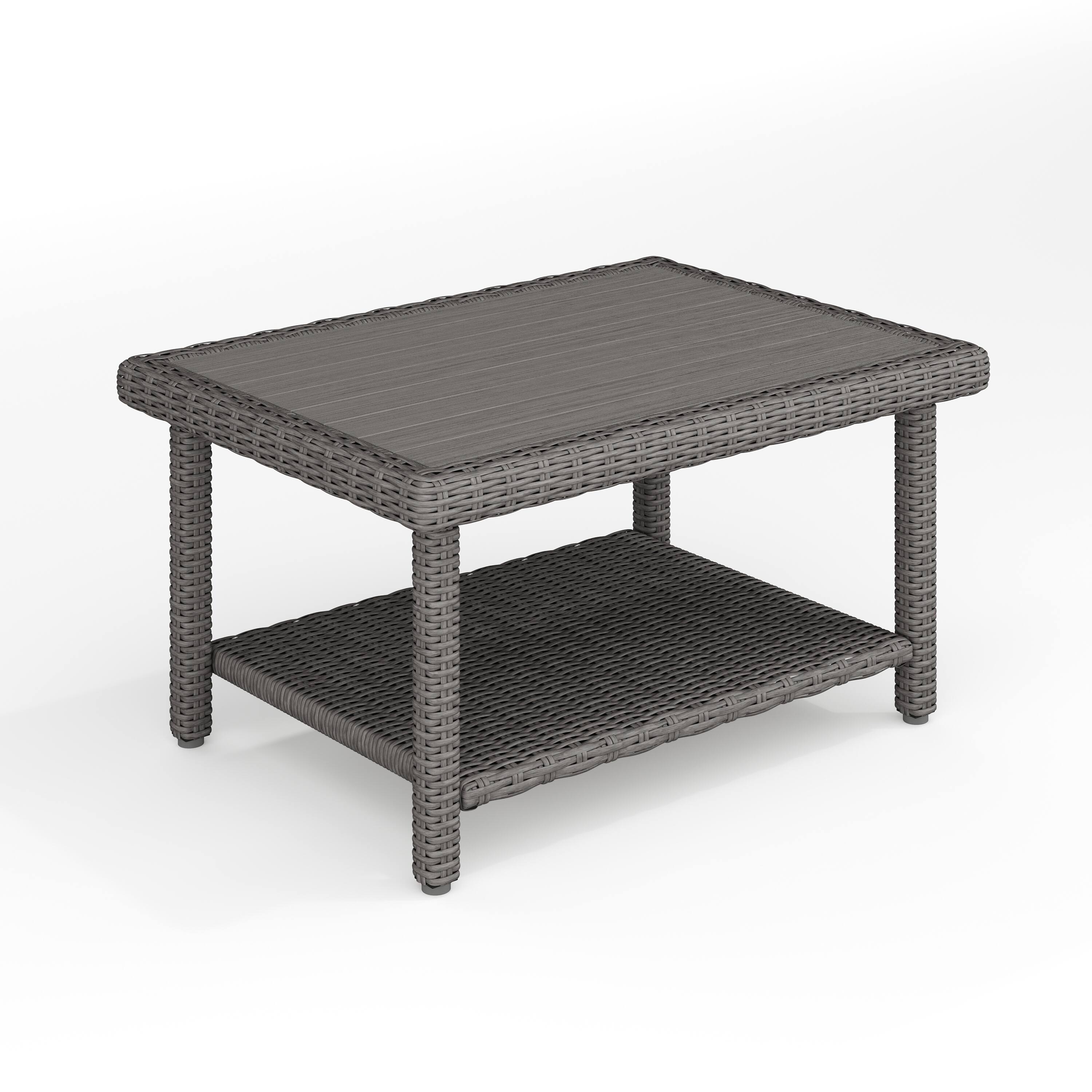 Martha Stewart - Bedford Outdoor Rattan Wicker Patio Coffee Table with Engineered Wood Top - Gray