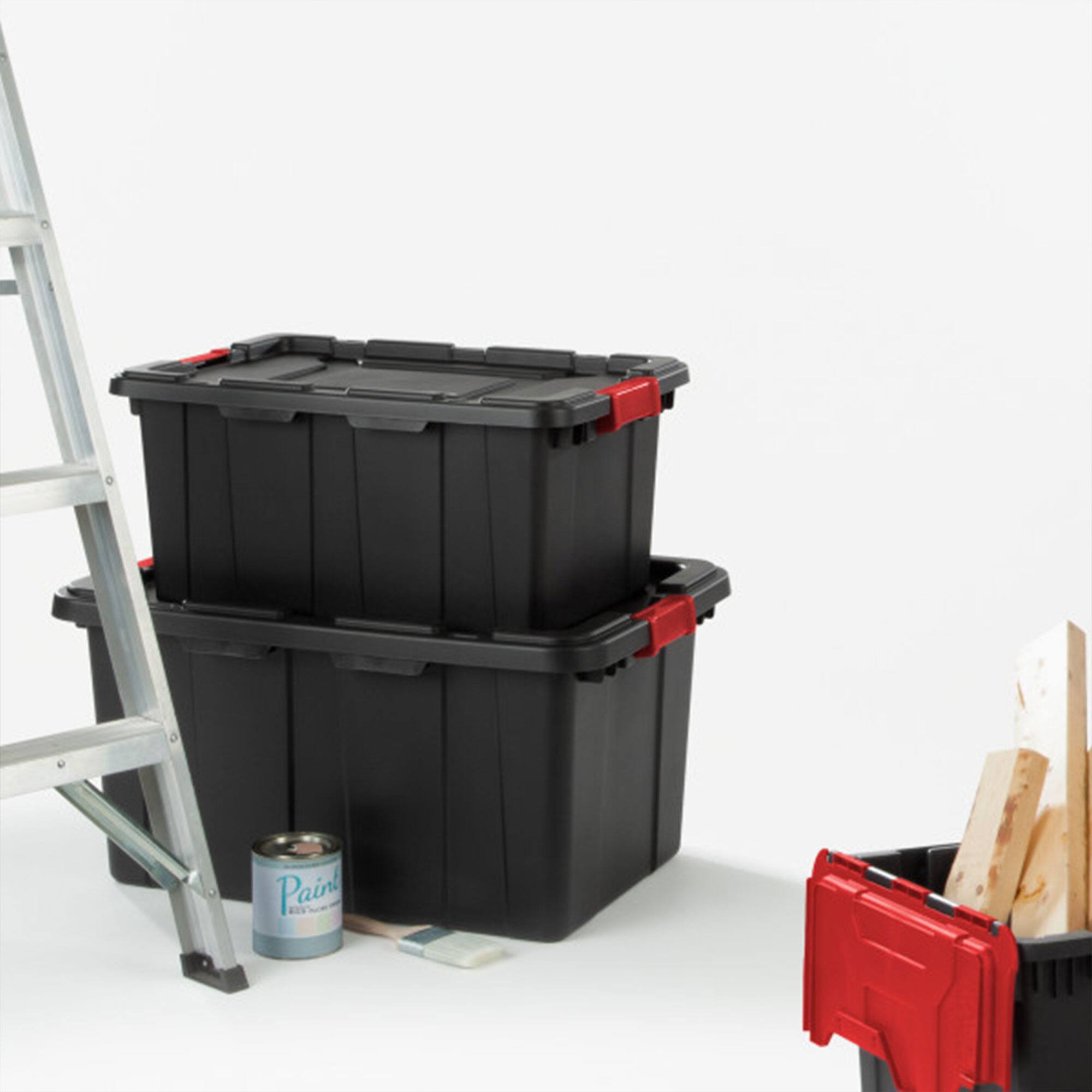 Alt View 3. Sterilite - Sterilite 27 Gallon Durable Rugged Industrial Totes with Red Latches, 12 Pack.