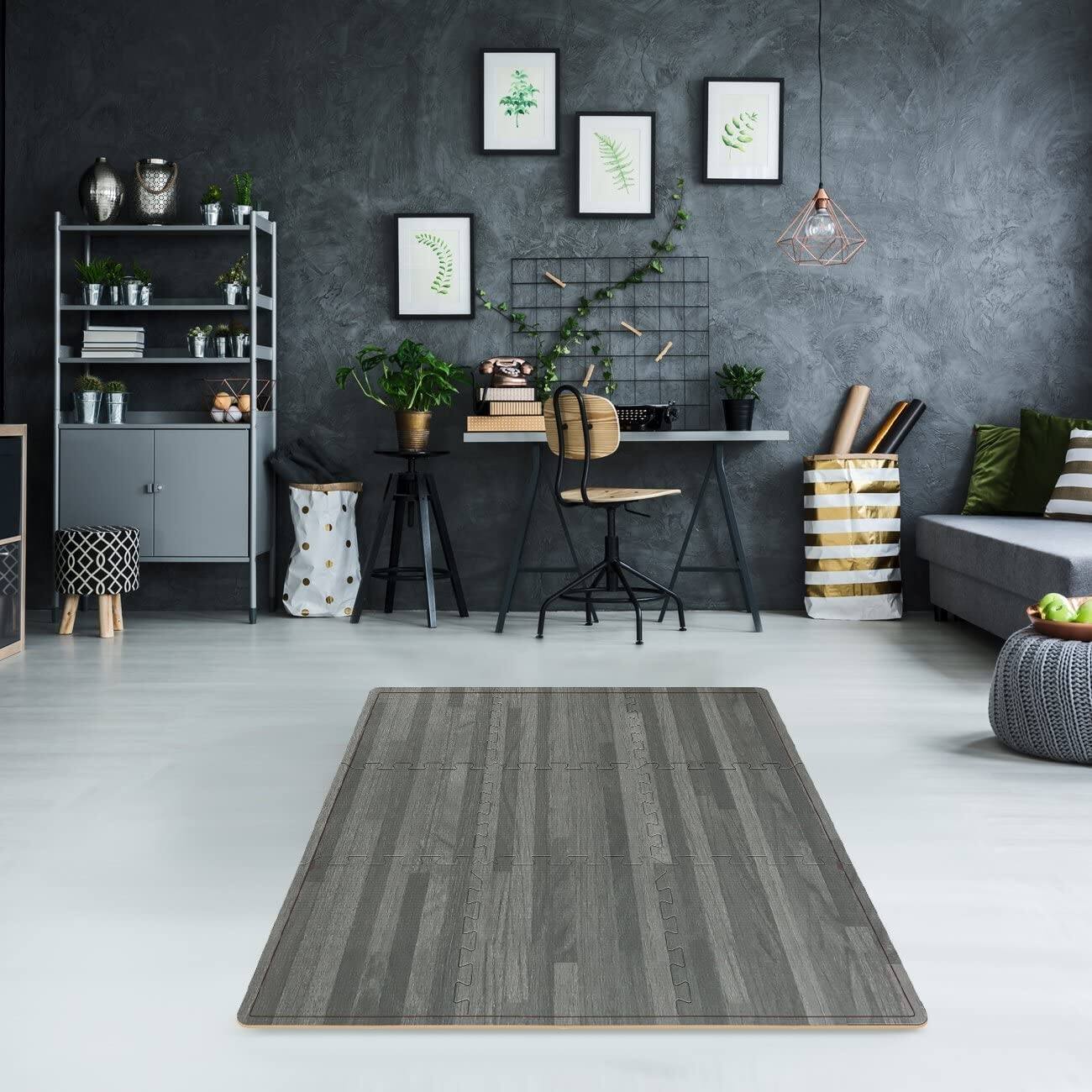 Angle. Sorbus - Sorbus Interlocking Floor Mat Gray Wood Print 16 Pieces - Gray.