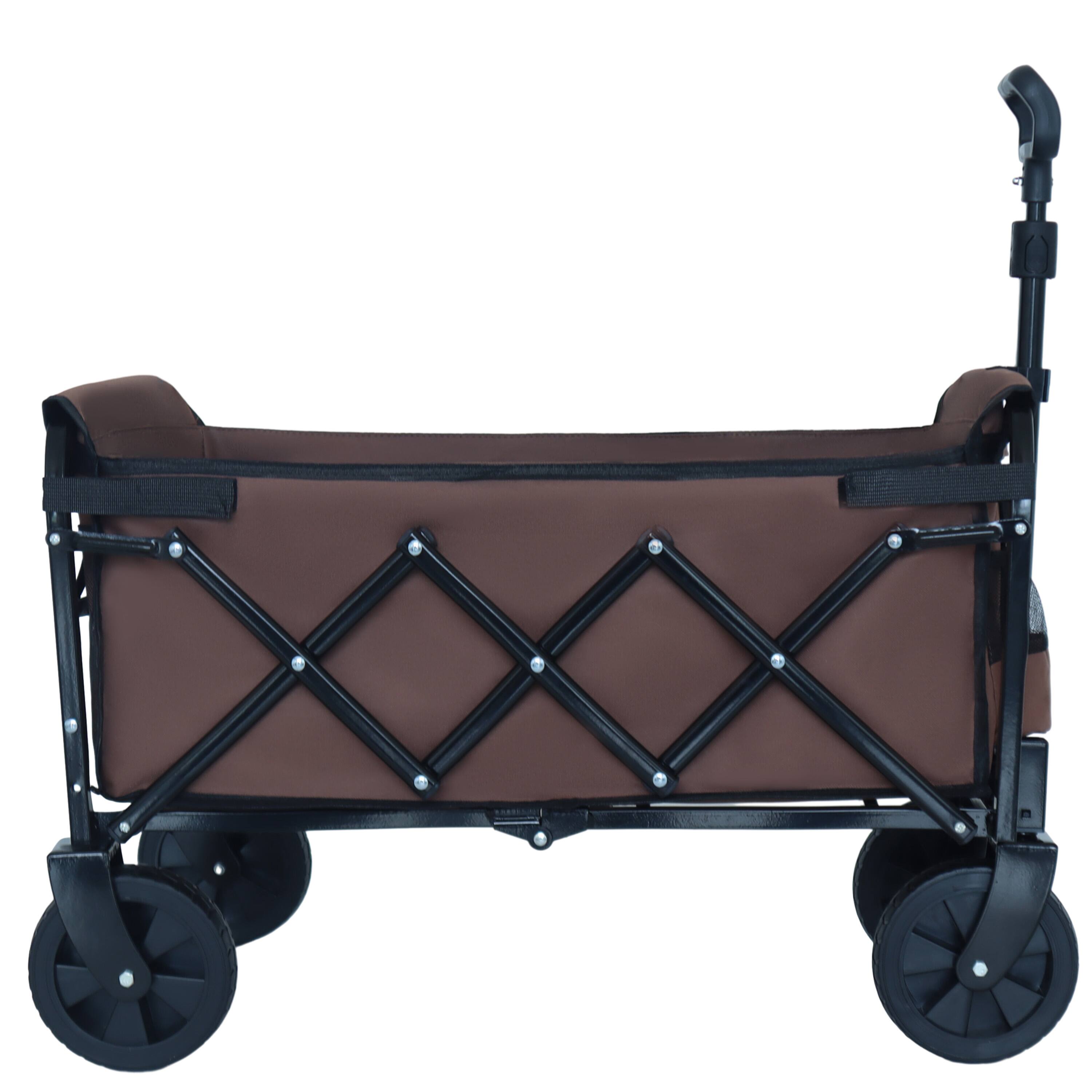 Left. Mondawe - Expandable Dual-Layer Wagon Utility Carts w/ 225LBS Capacity, 360° All-Terrain Wheels - Brown.
