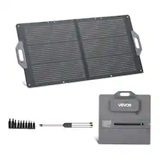 Front. VEVOR - 100W Foldable Solar Panel, 24% High-Efficiency Portable Monocrystalline Solar Panel Charger with MC4 Output, USB-A - Black.