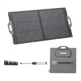 VEVOR - 100W Foldable Solar Panel, 24% High-Efficiency Portable Monocrystalline Solar Panel Charger with MC4 Output, USB-A - Black
