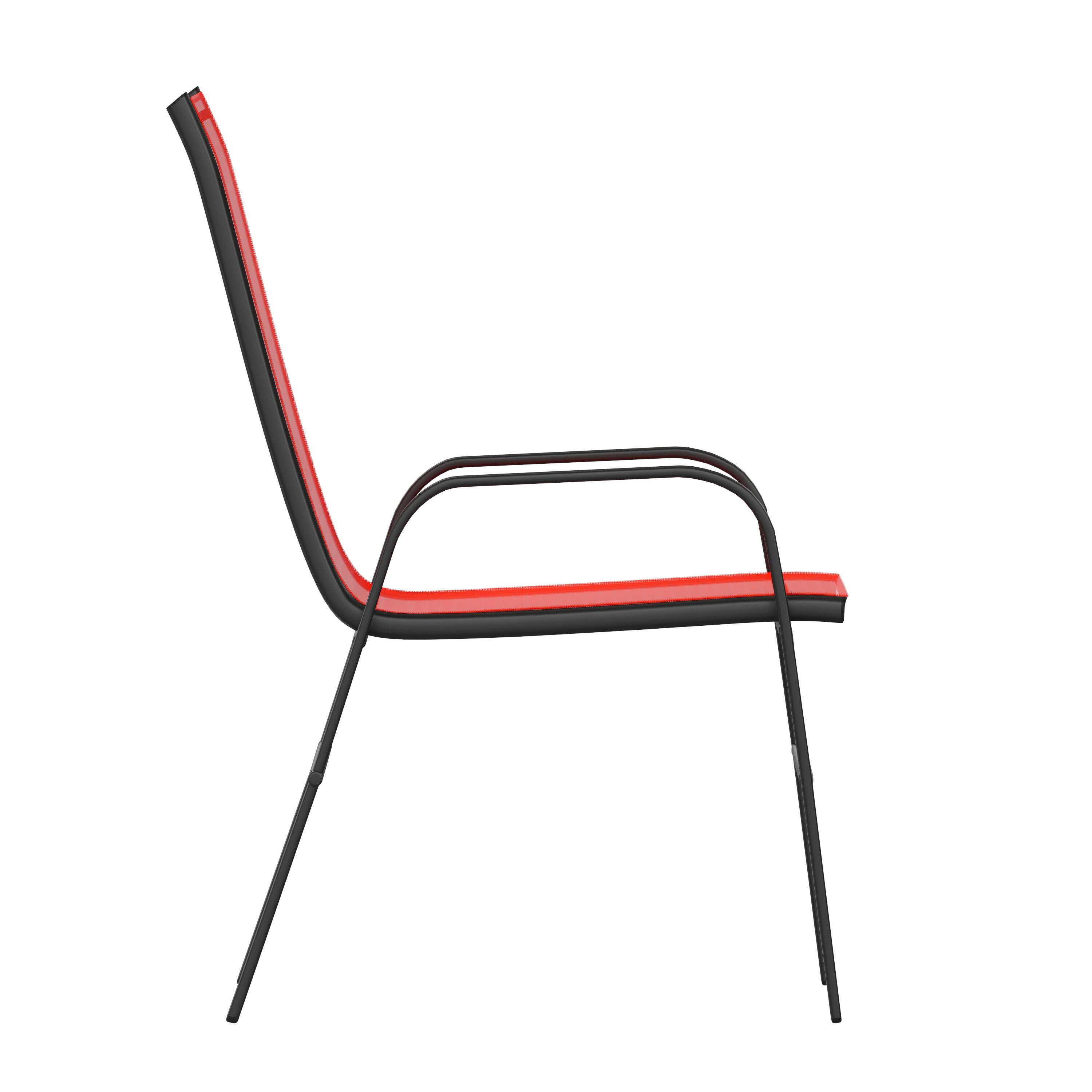 Alt View 8. Emma + Oliver - Bartlett 5 Piece Outdoor Dining Set with Tempered Glass Top Patio Table and 4 Flex Comfort Textilene Stacking Chairs - Red.