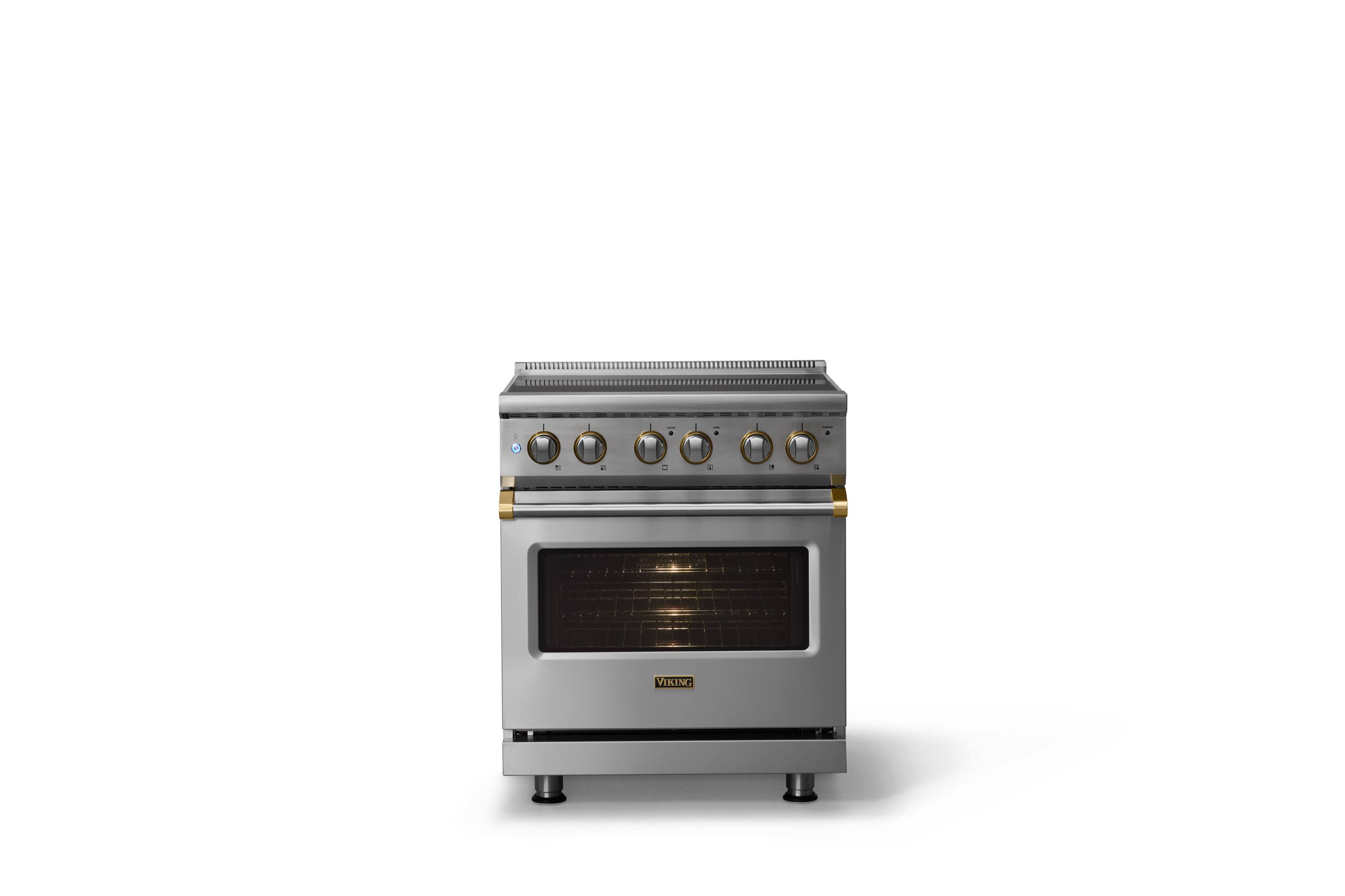 Alt View 2. Viking - 30 in. Wide 4 Elements Pro 5 Series 4.7 Cu.Ft. Freestanding Electric Convection Range-Stainless Steel/Brushed Brass Trim - Stainless Steel.