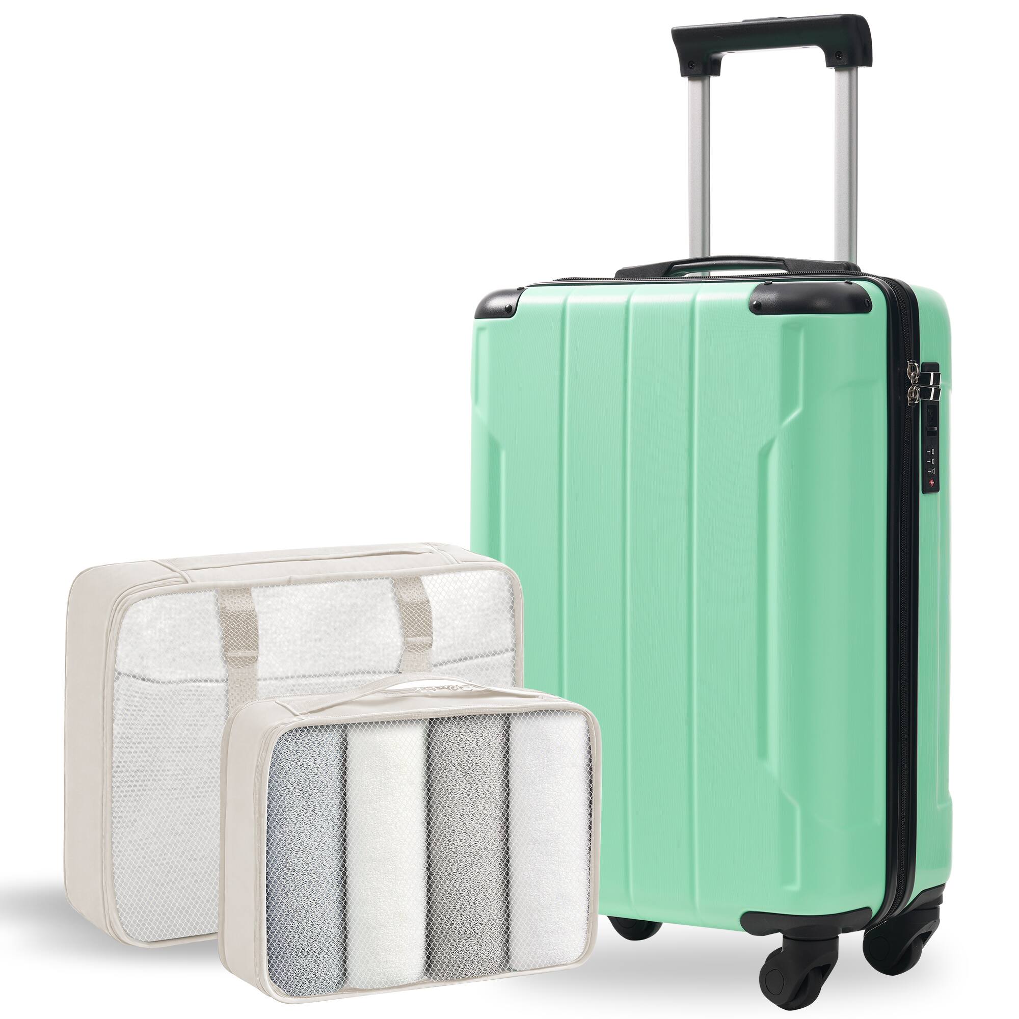 Angle. LOVMOR - Lovmor ABS Hardshell 20" Carry-On Luggage  TSA  Spinner  Packing Cubes  Green - Creamy Green.