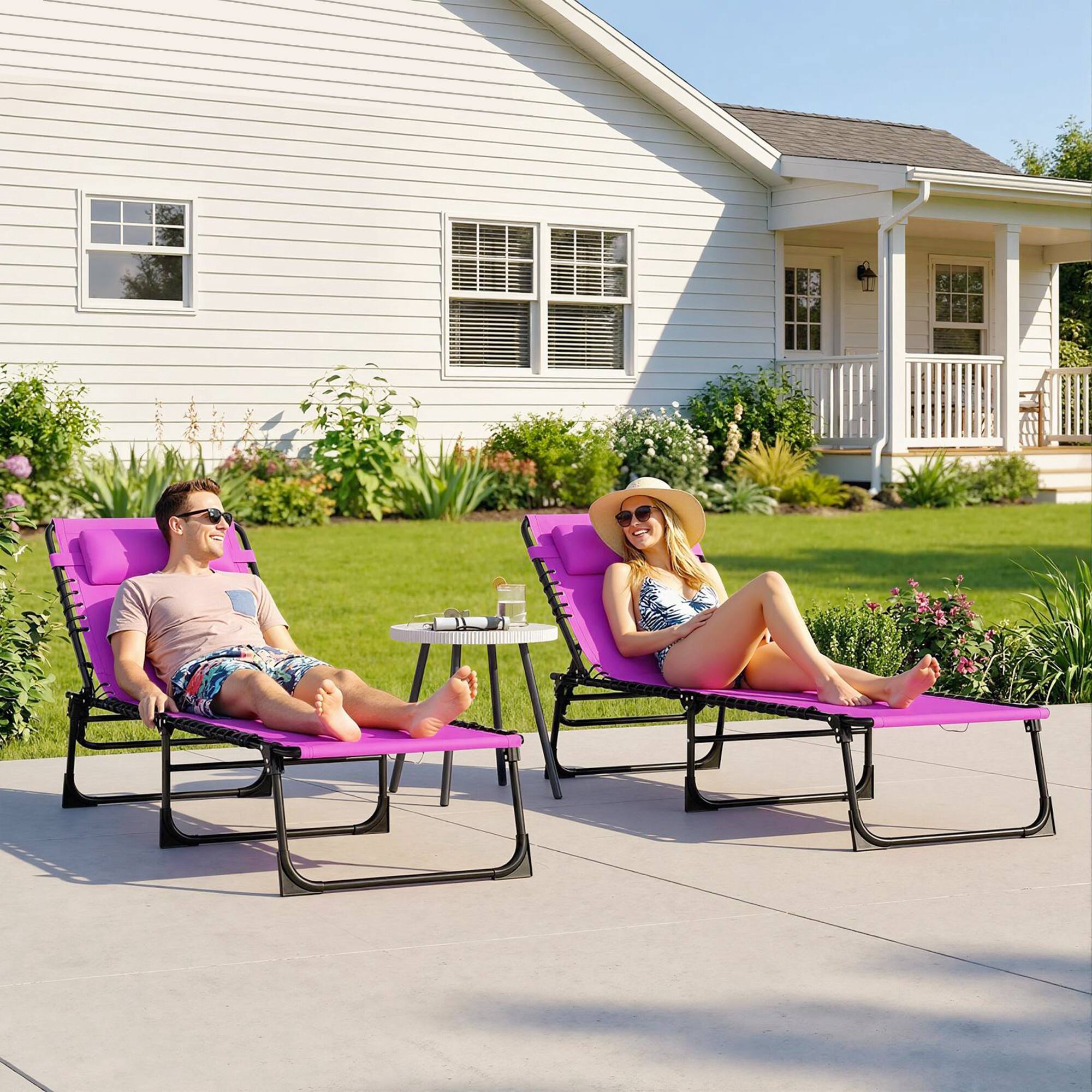 Alt View 1. Outsunny - Folding Chaise Lounge Pool Chairs with 4-Position Reclining Back, Pillow - Purple.