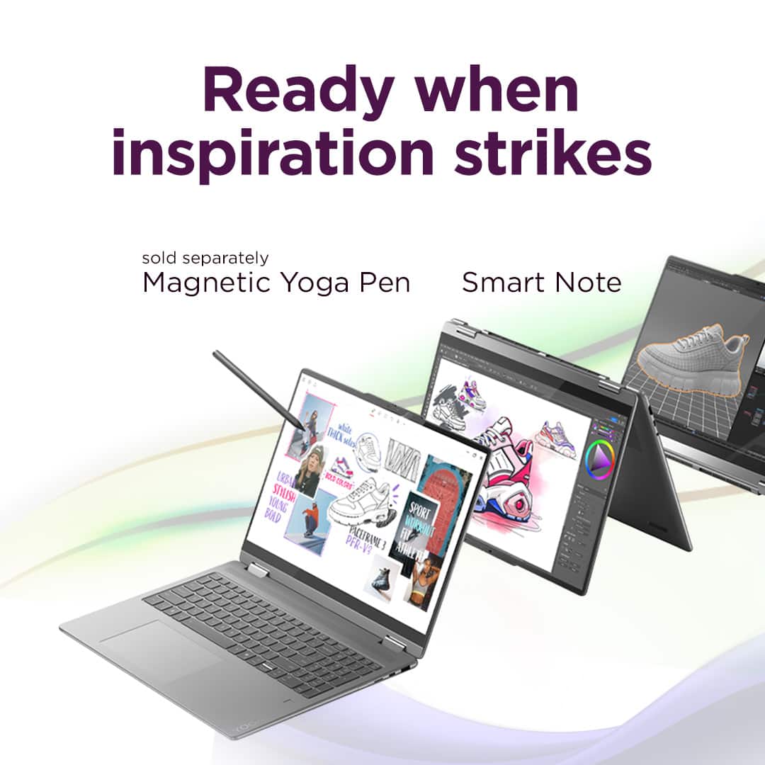 Ready when inspiration strikes. Sold separately: Magnetic Yoga Pen and Smart Note.