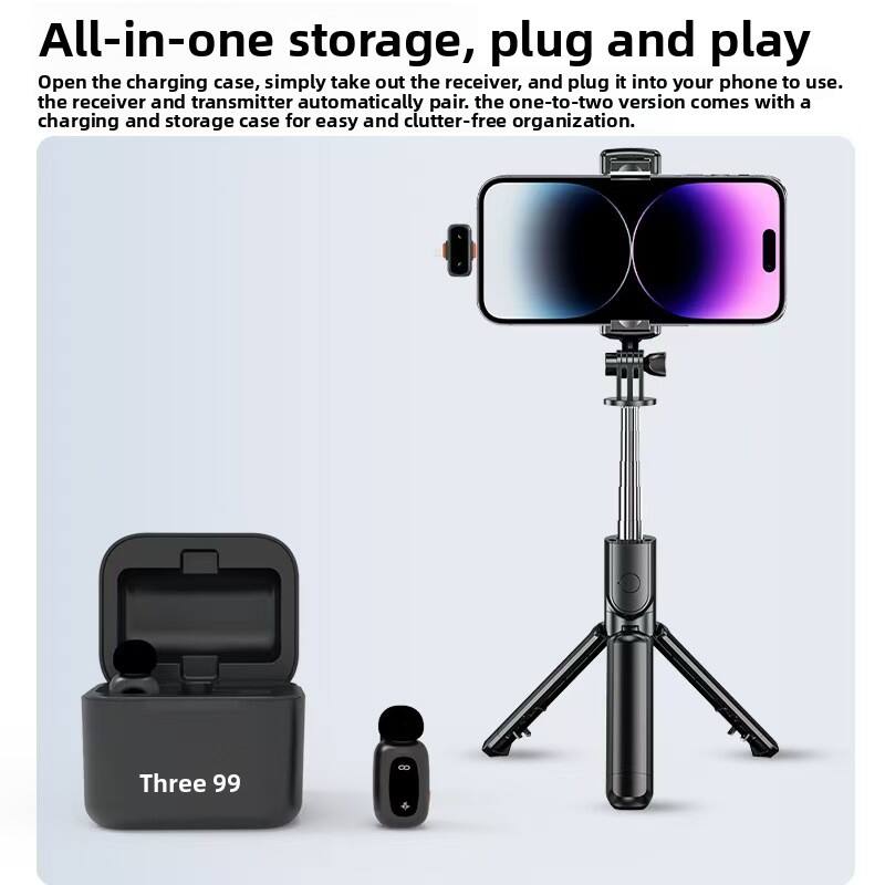 All-in-one storage, plug and play

Open the charging case, simply take out the receiver, and plug it into your phone to use. The receiver and transmitter automatically pair. The one-to-two version comes with a charging and storage case for easy and clutter-free organization.

Three 99
