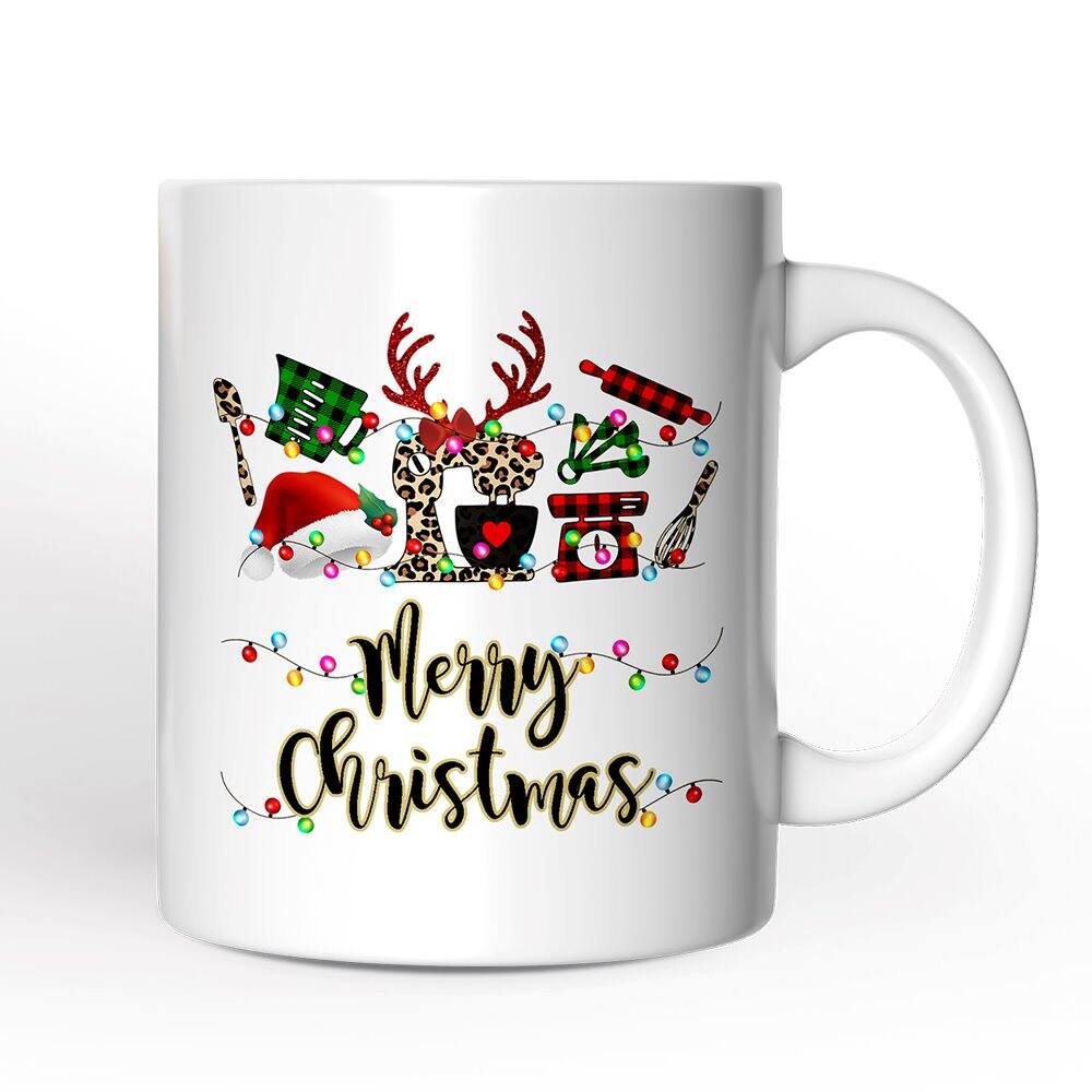 OrnamentallyYou - Baker Buffalo Plaid Christmas Mug, Baking Gift - White