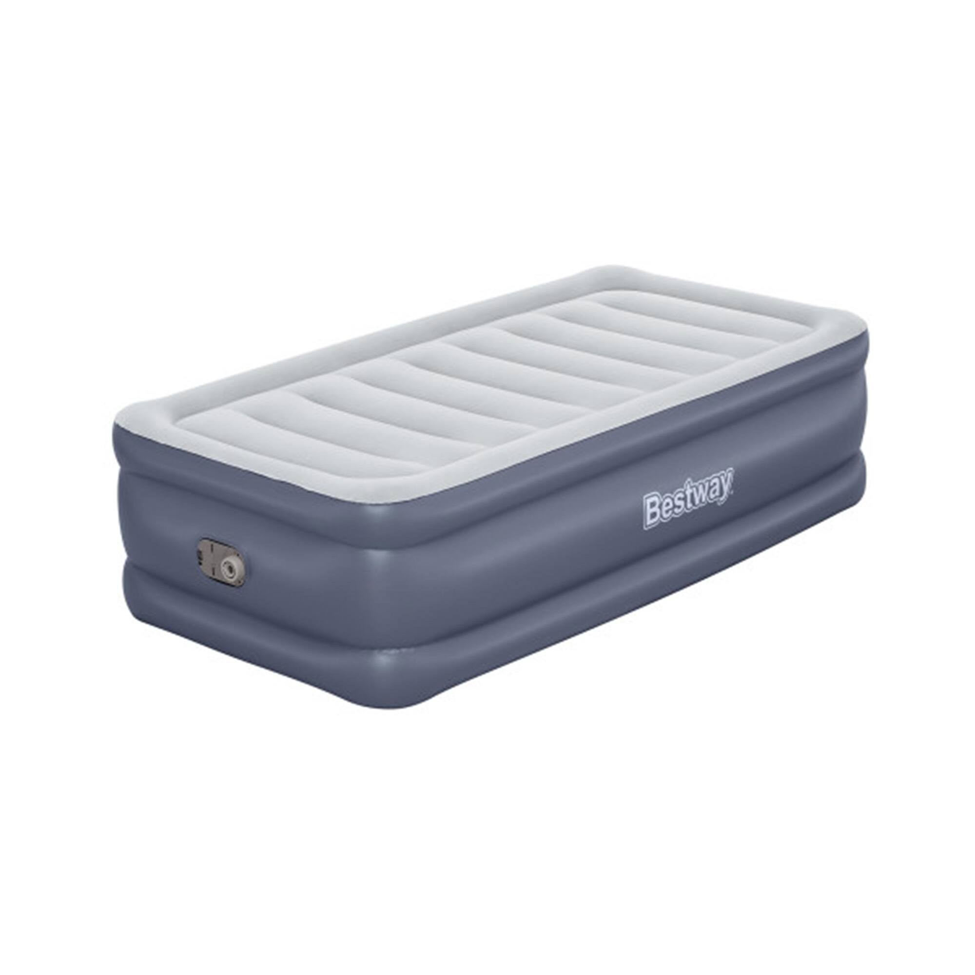 Bestway - Tritech Air Mattress Inflatable Twin-Sized Bed with Built-In AC Pump - Gray