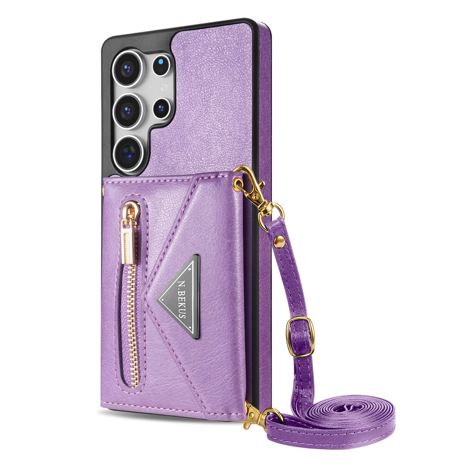 Alt View 6. Dteck - Crossbody Wallet Case for Samsung Galaxy S26 Ultra, Shockproof PU Leather Stand Cover with Zipper Pocket and Card Slots - Purple.