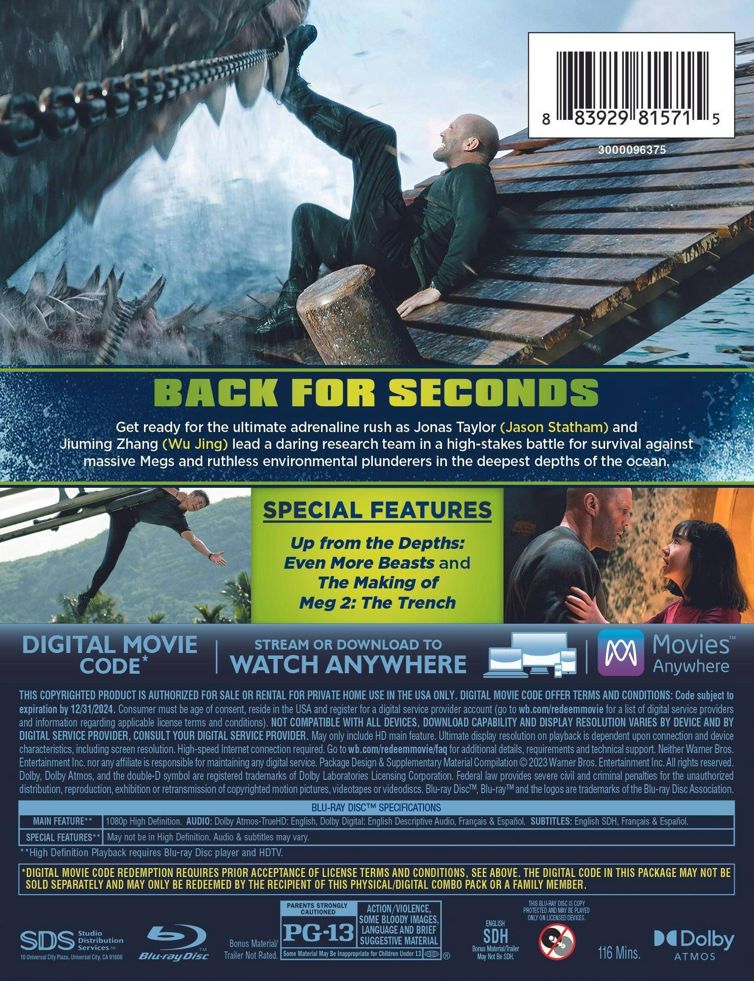 Back. Meg 2: The Trench (Limited Edition Steelbook) [Blu-ray].