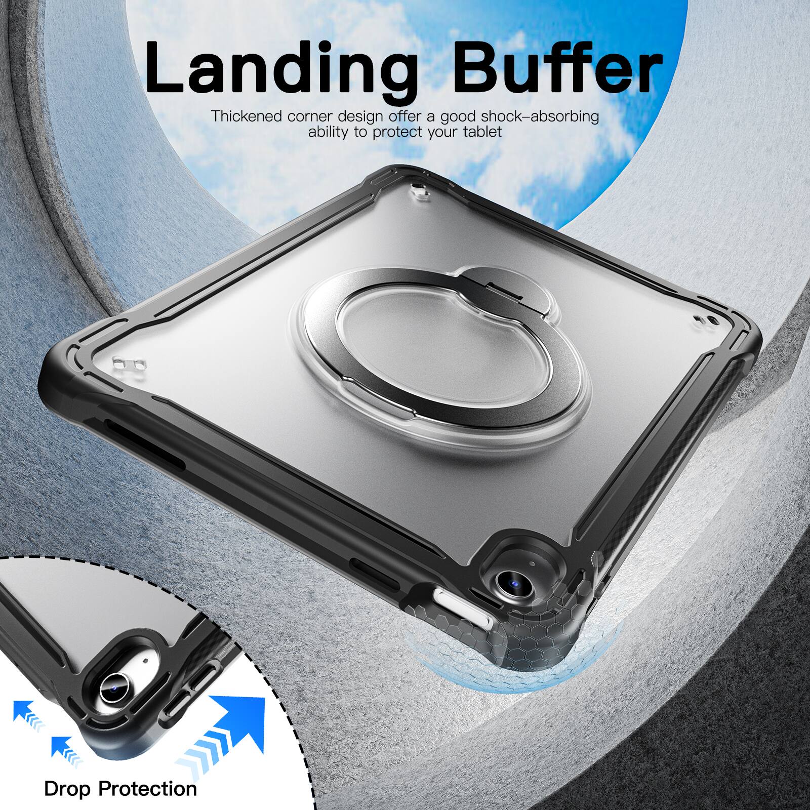 Landing Buffer

Thickened corner design offers a good shock-absorbing ability to protect your tablet

Drop Protection