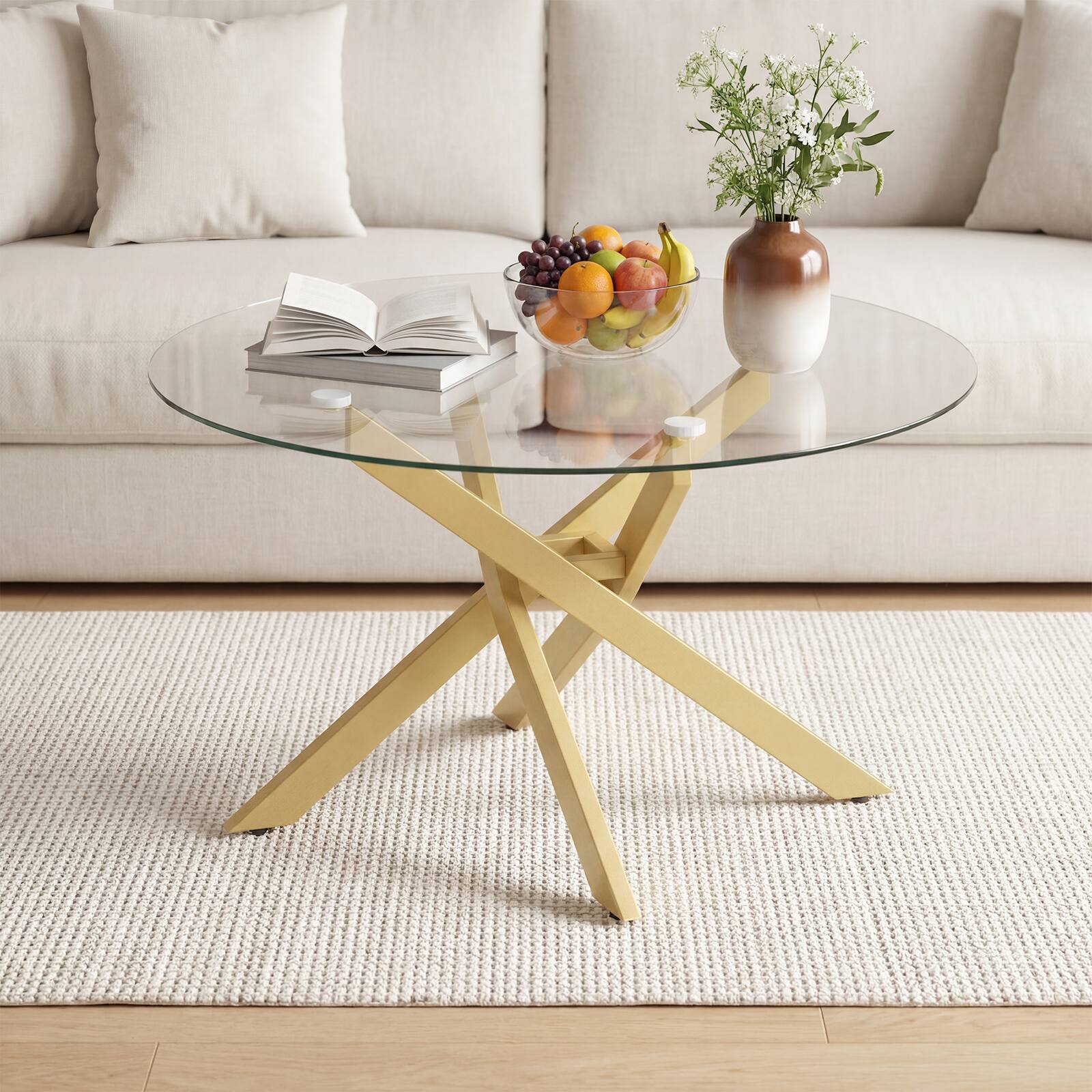 Alt View 4. Costway - Costway 31.5" Glass Coffee Table with Tempered Glass Top & Geometric Gold Metal Frame - Transparent & Gold.