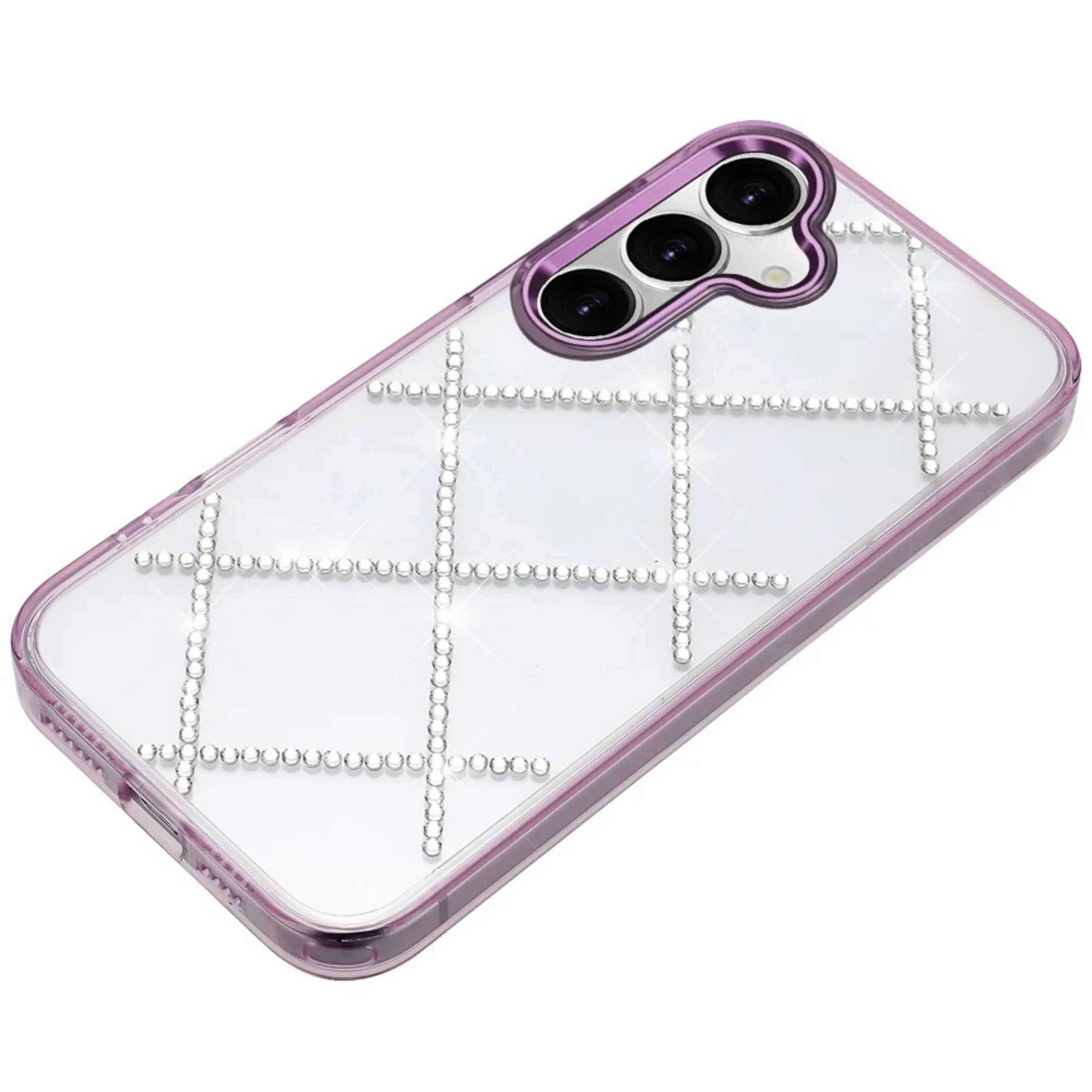 Angle. Kitcheniva - Rhinestone Diamond Pattern Bling Phone Case With Tempered Glass For Samsung S26 Plus Dark Purple - Purple.